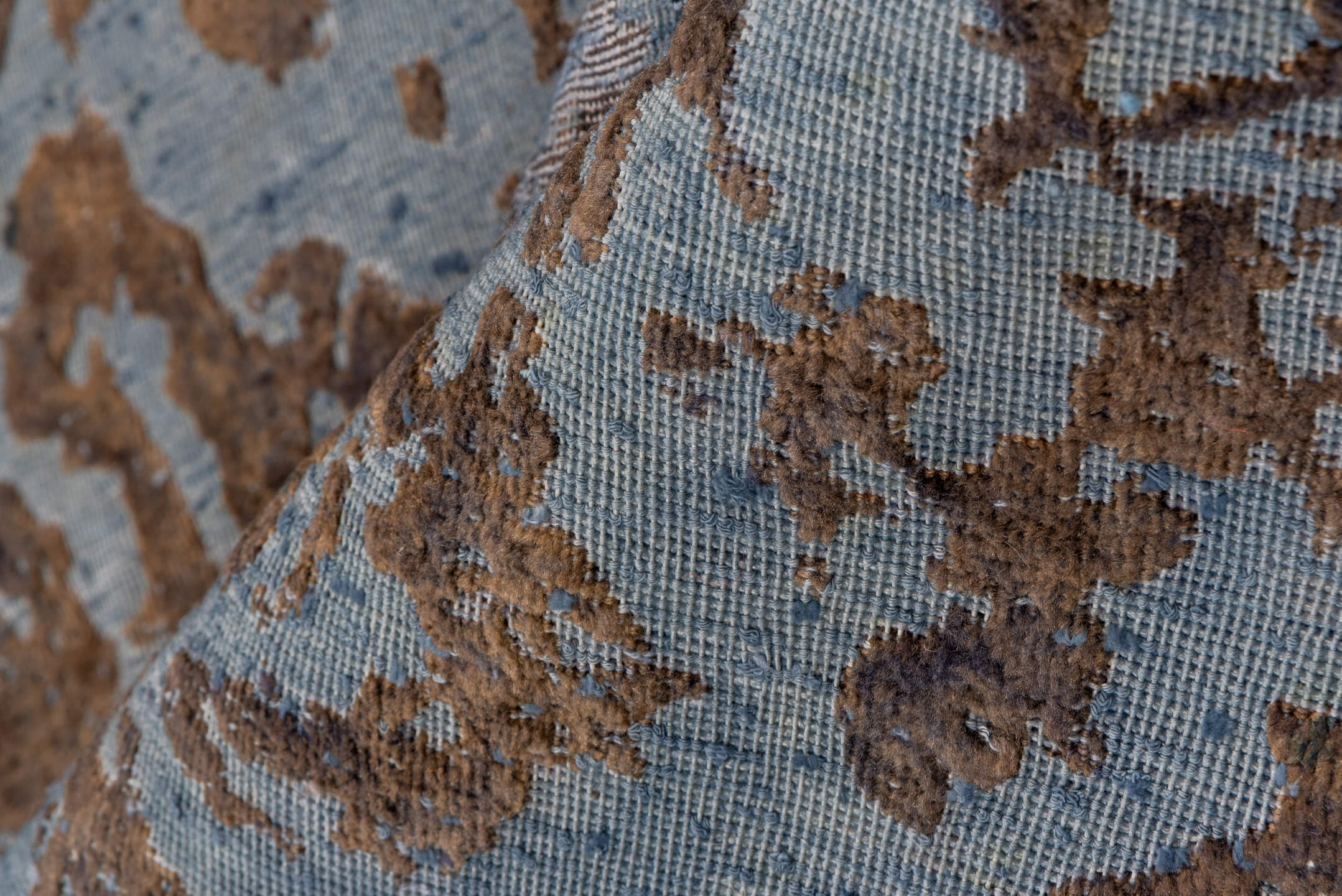 5' x 7' one-of-a-kind handmade vintage Overdyed rug. Color palette: blue, charcoal, slate, steel_blue, gray, black