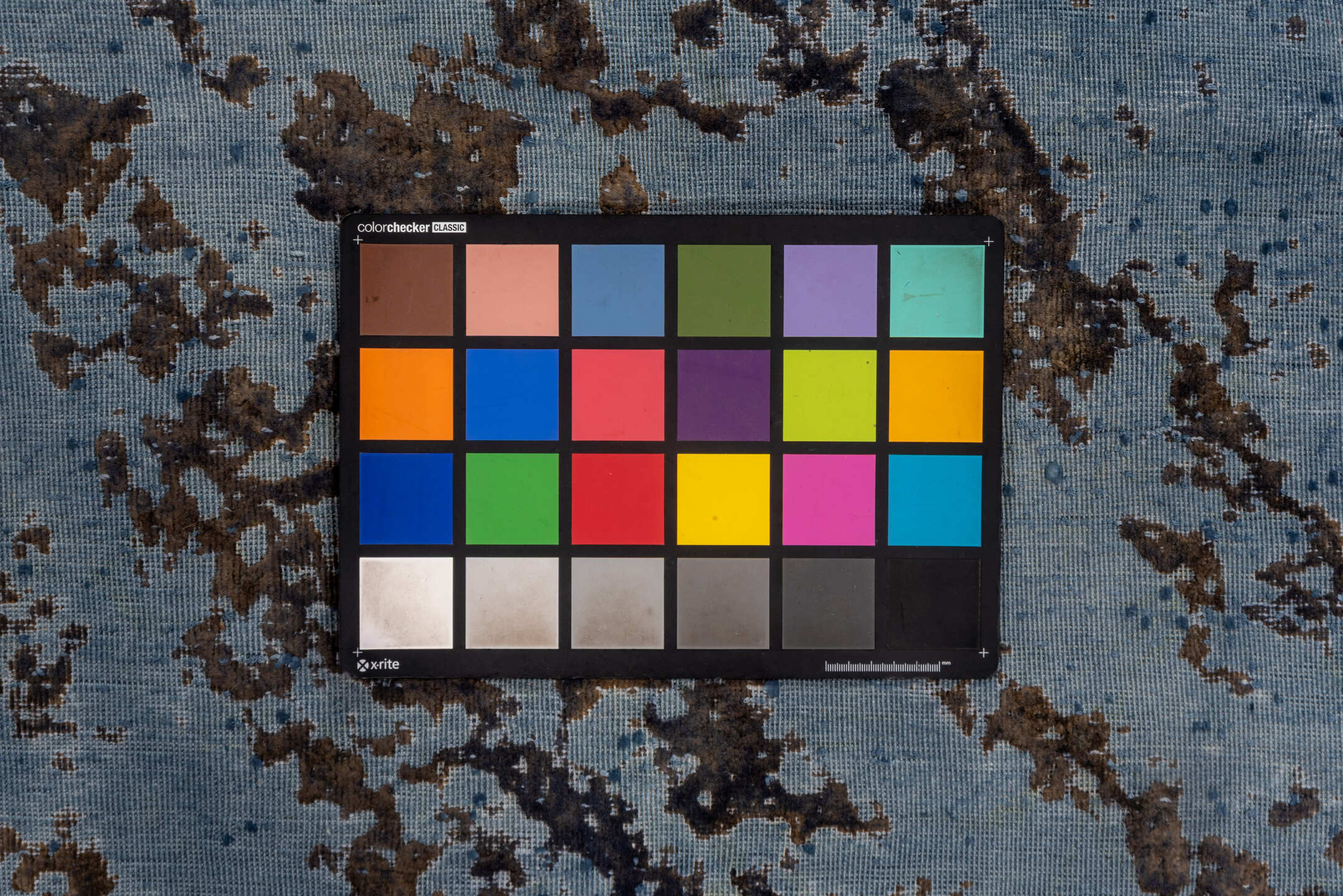 5' x 7' one-of-a-kind handmade vintage Overdyed rug. Color palette: black, blue, charcoal, fiord, gray, light blue