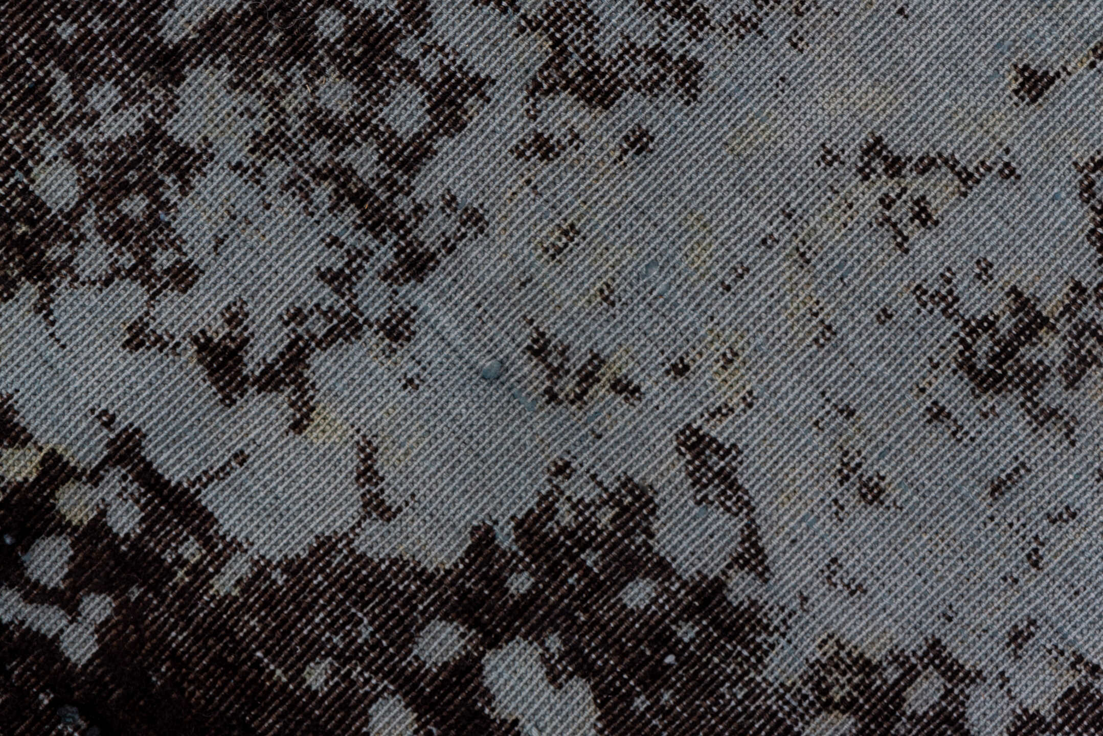 6' x 9' one-of-a-kind handmade vintage Overdyed medium size rug. Color palette: charcoal, slate, ice blue, silver, gray