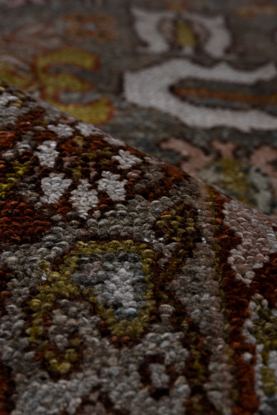 2' x 13' one-of-a-kind handmade vintage Malayer runner rug. Color palette: brown, gray, black, pink, blue, charcoal