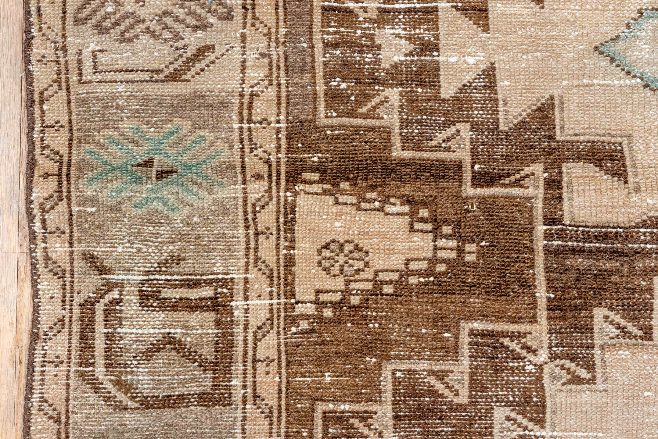 4' x 6' one-of-a-kind handmade antique Hamadan small size rug. Color palette: ivory, brown, taupe, aqua, beige, gray, teal