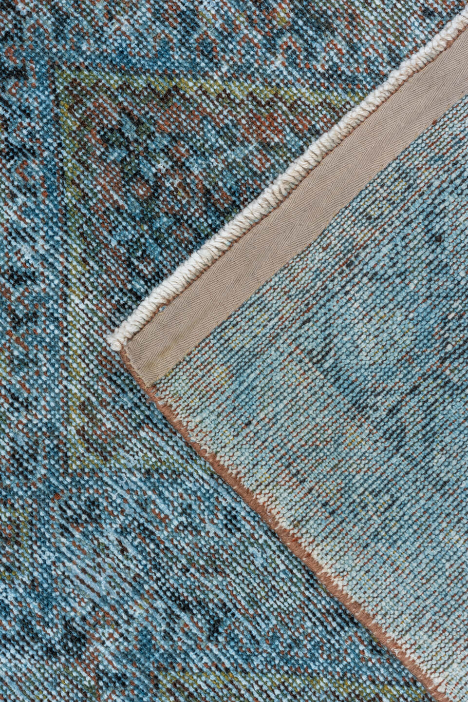 5' x 7' one-of-a-kind handmade antique Afshar rug. Color palette: sky blue, ivory, taupe, slate, rust, charcoal, camel