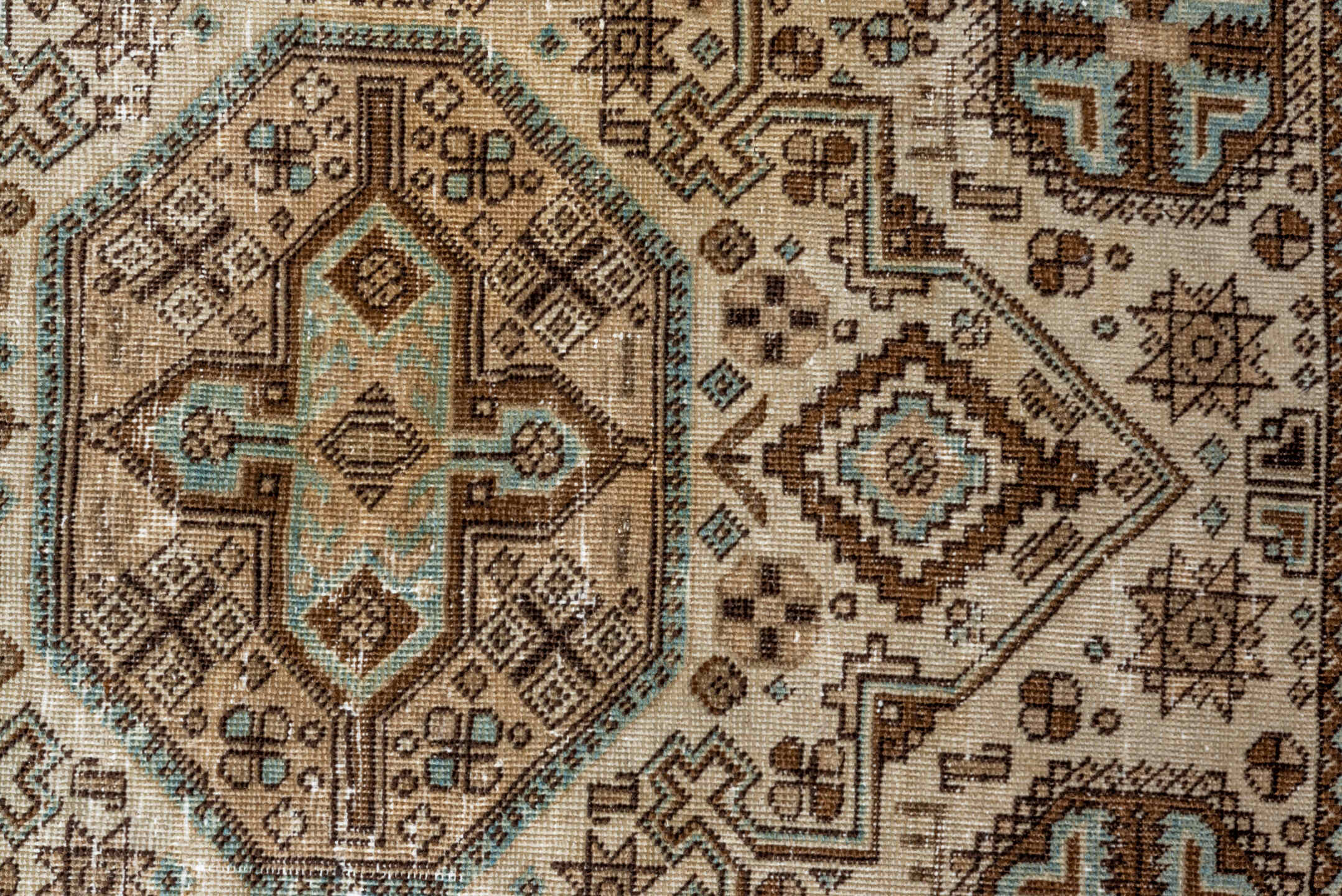 4' x 6' one-of-a-kind handmade vintage Ardebil small size rug. Color palette: ivory, brown, sky_blue, taupe, camel, charcoal