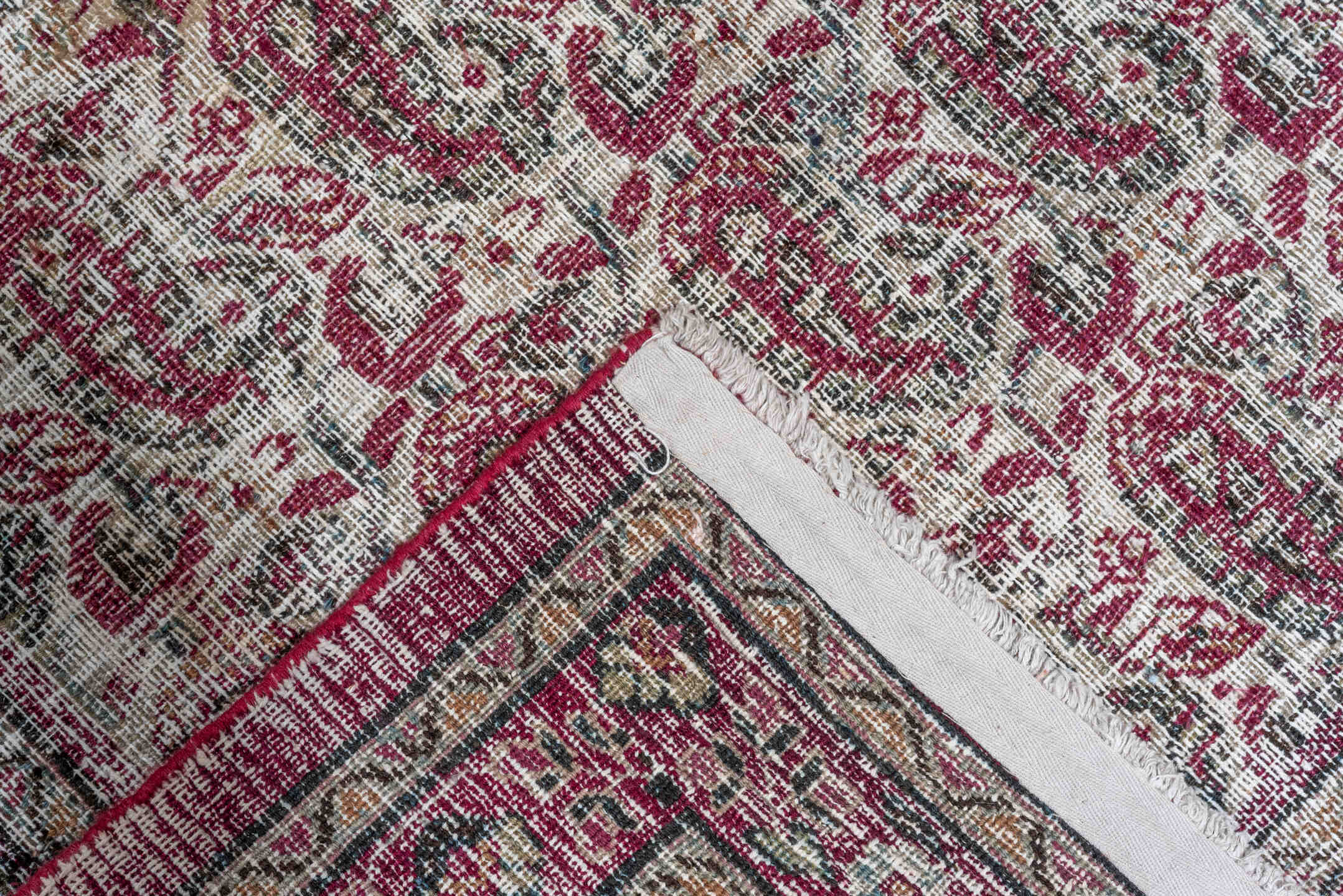 3' x 19' one-of-a-kind handmade antique Khorassan runner rug. Color palette: ivory, rose, burgundy, slate, taupe, sage, pink