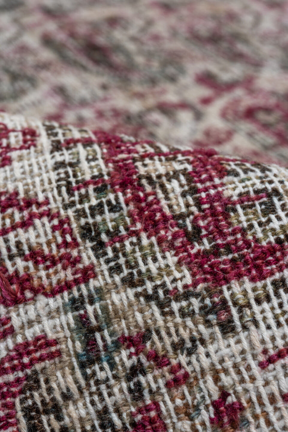 3' x 19' one-of-a-kind handmade antique Khorassan runner rug. Color palette: ivory, rose, burgundy, slate, taupe, sage, pink