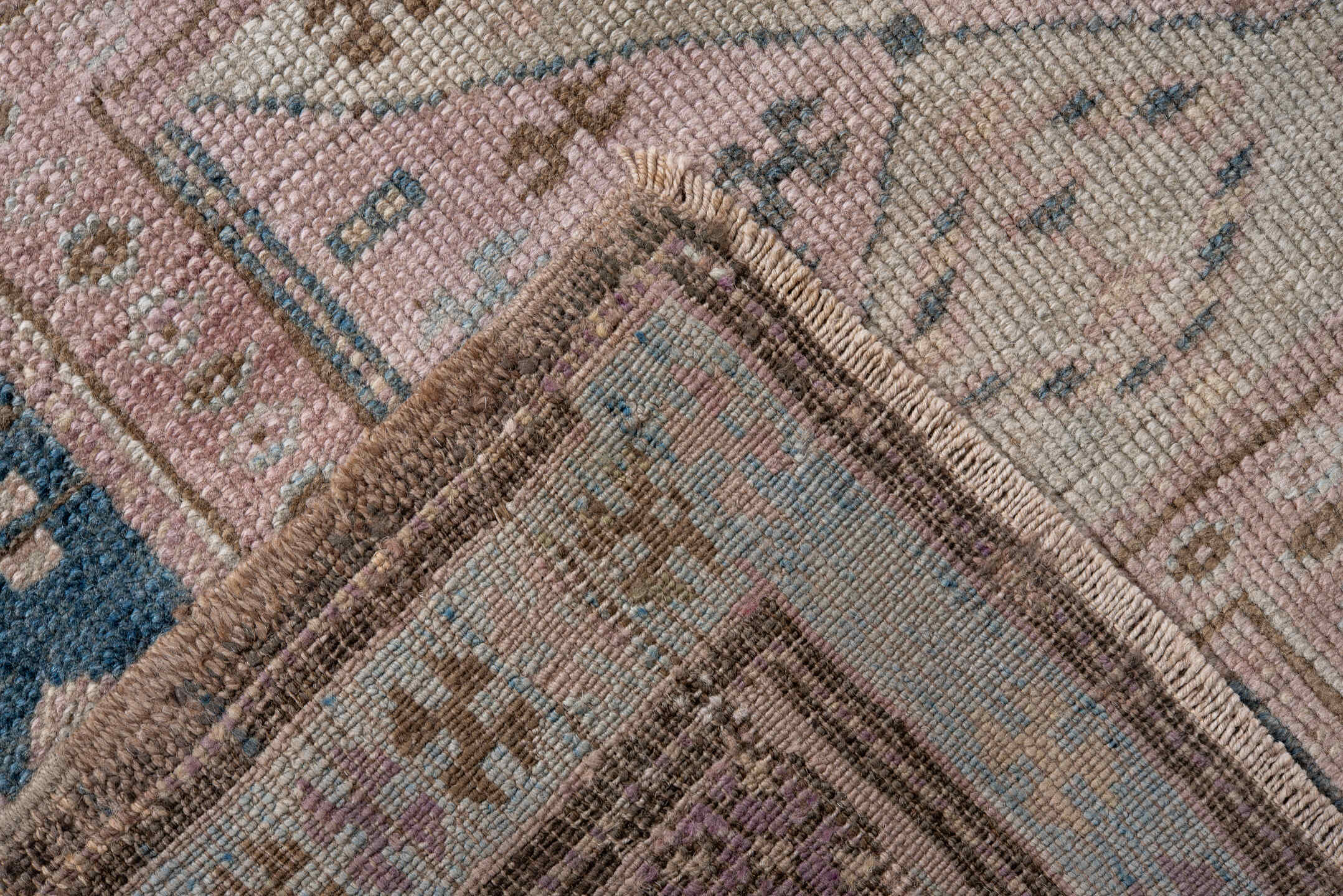 3' x 9' one-of-a-kind handmade antique Caucasian runner rug. Color palette: sky blue, ivory, taupe, brown, rust, rose, slate