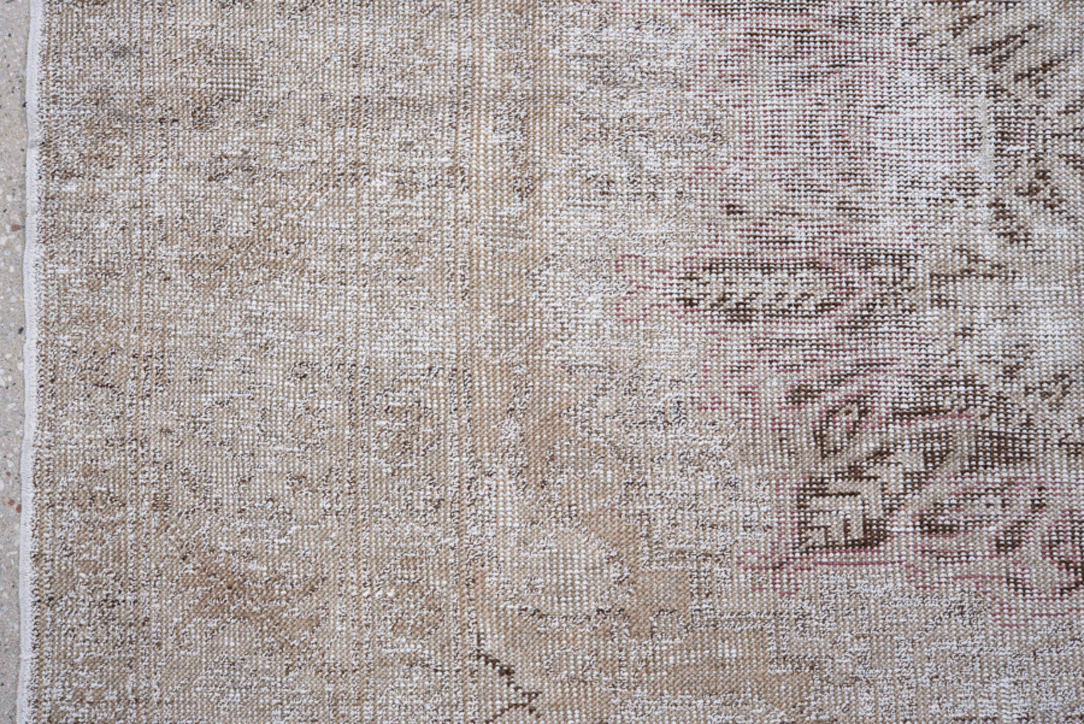 3' x 5' one-of-a-kind handmade antique Kaisary small size rug. Color palette: ivory, taupe, beige, brown, soft pink, camel