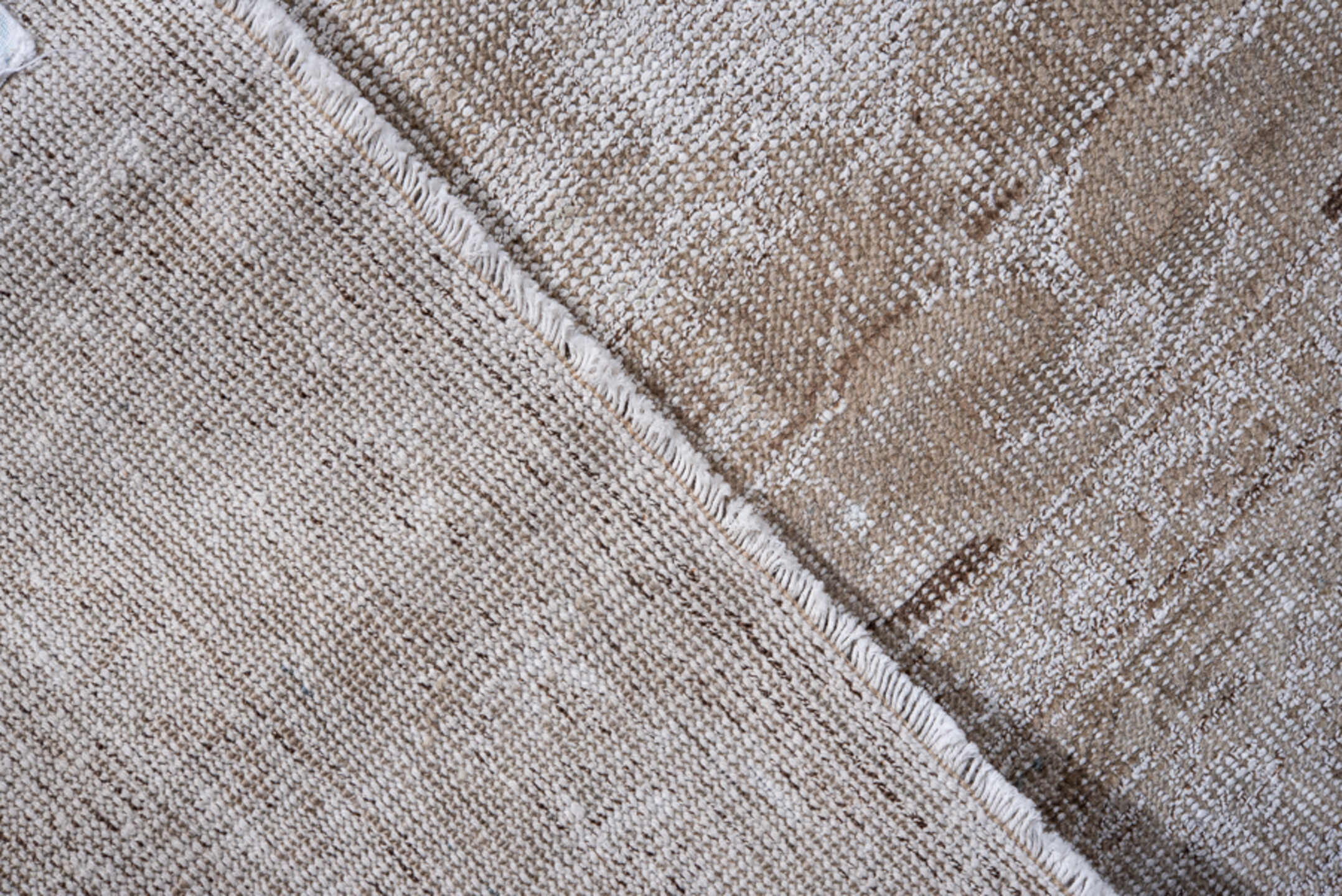 3' x 5' one-of-a-kind handmade antique Kaisary small size rug. Color palette: ivory, taupe, beige, brown, soft pink, camel