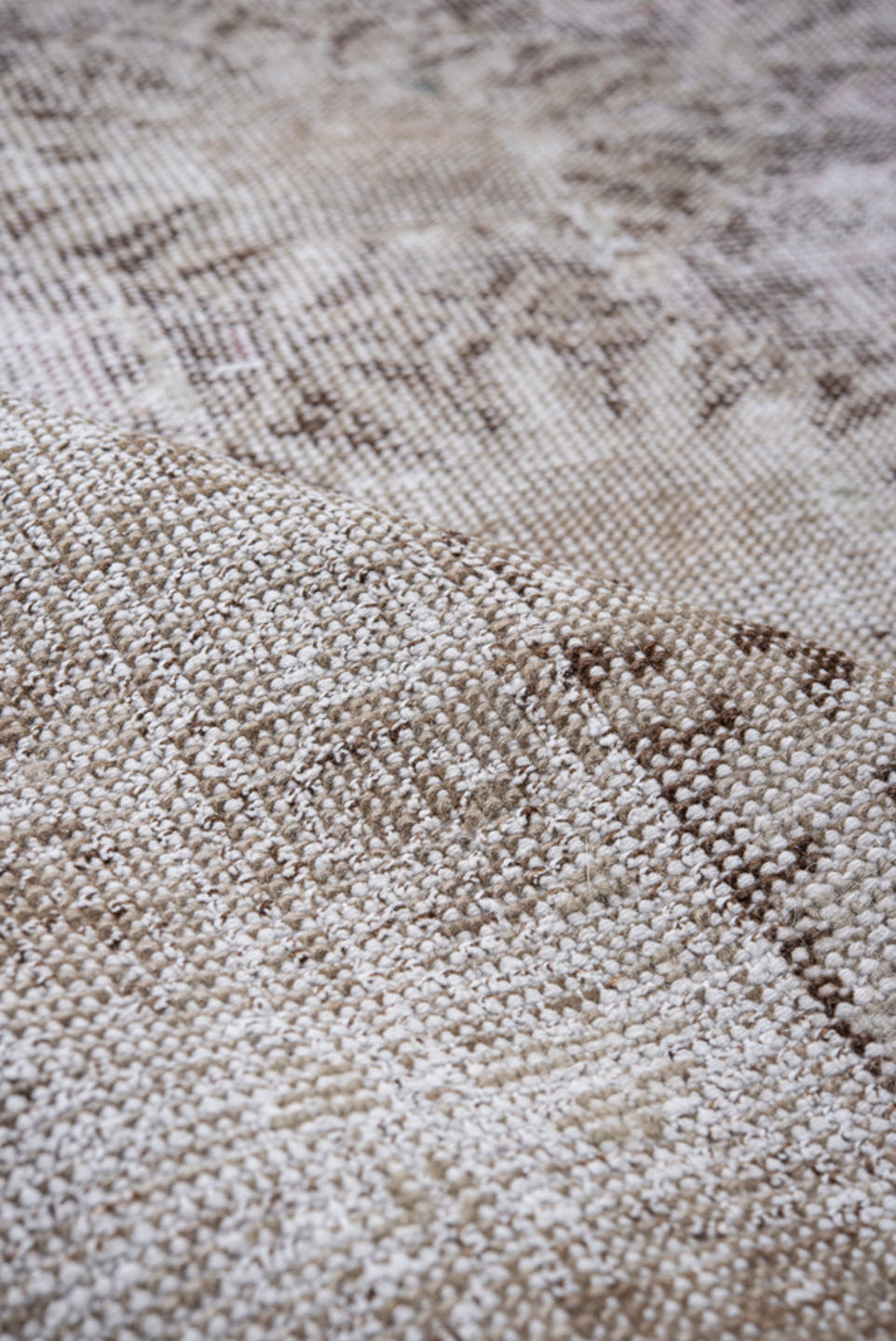 3' x 5' one-of-a-kind handmade antique Kaisary small size rug. Color palette: ivory, taupe, beige, brown, soft pink, camel