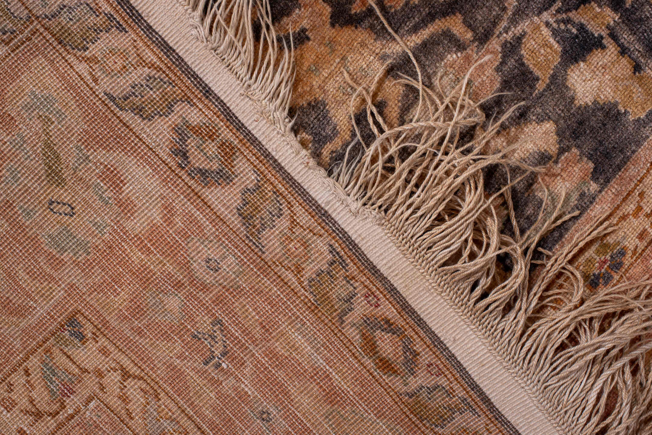 4' x 6' one-of-a-kind handmade antique Kaisary small size rug. Color palette: brown, terra cotta, camel, ivory, taupe, sage