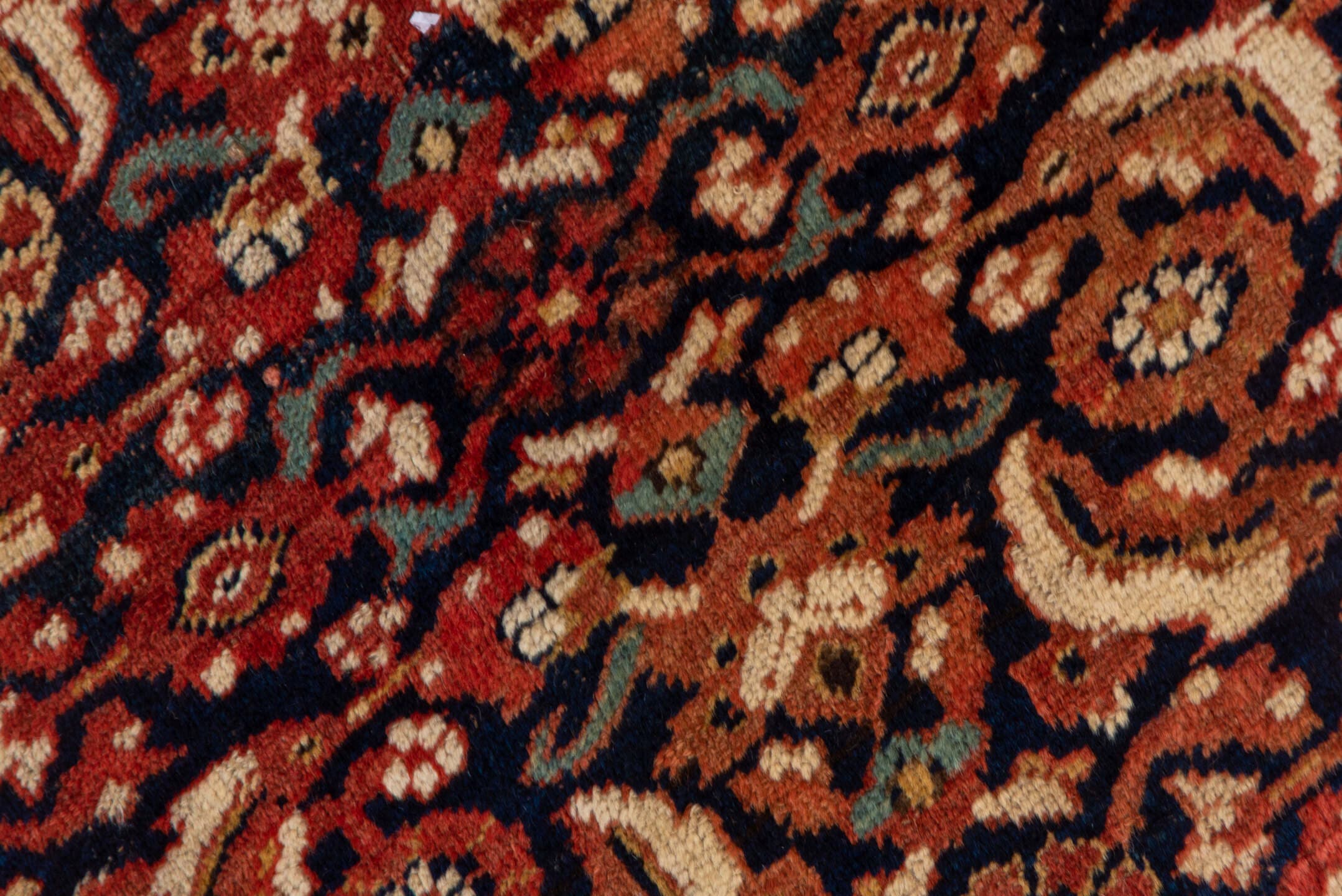 4' x 6' one-of-a-kind handmade vintage Bidjar small size rug. Color palette: rust, ivory, navy, rose, charcoal, terra cotta