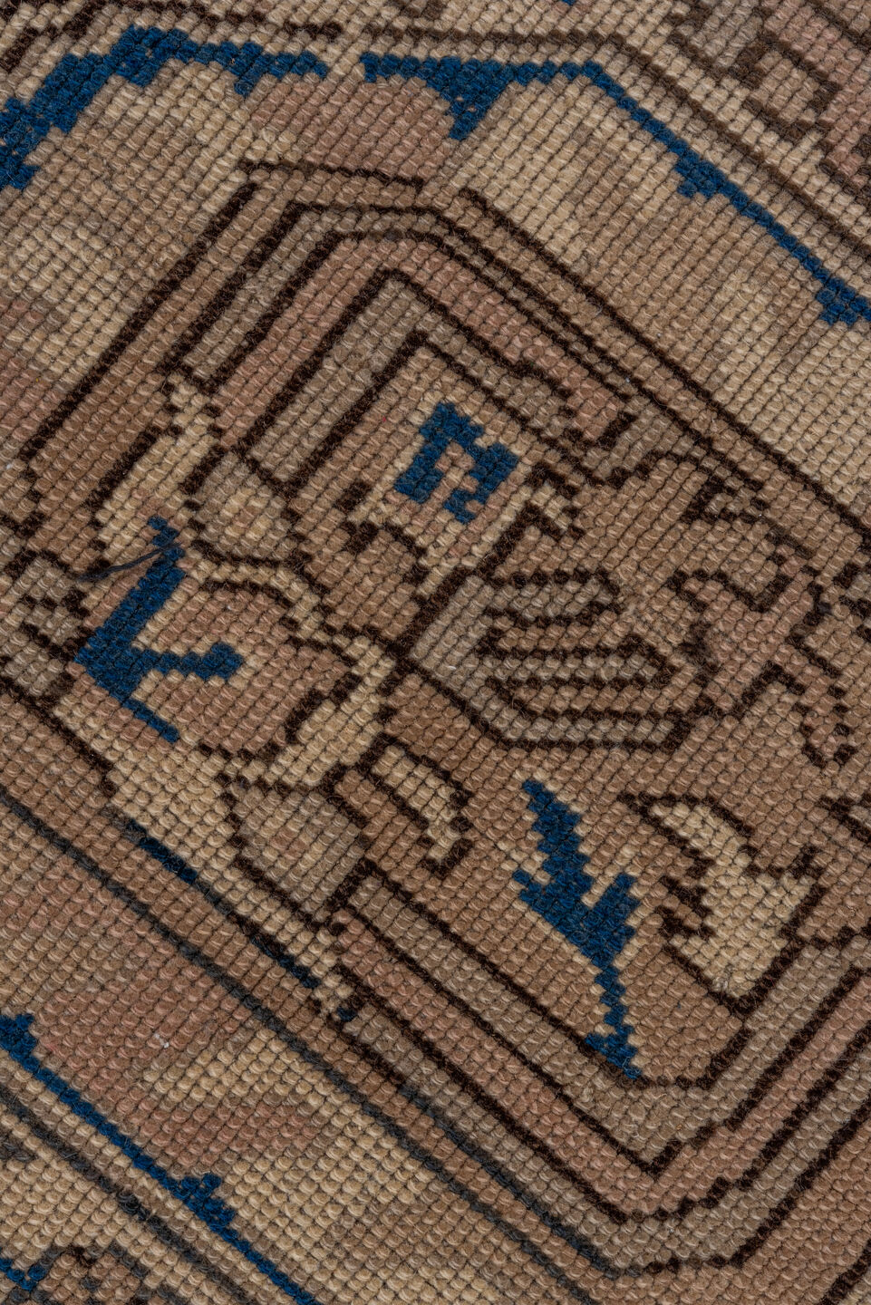 6' x 8' one-of-a-kind handmade antique Oushak medium size rug. Color palette: navy, taupe, beige, ivory, camel, blue, gray