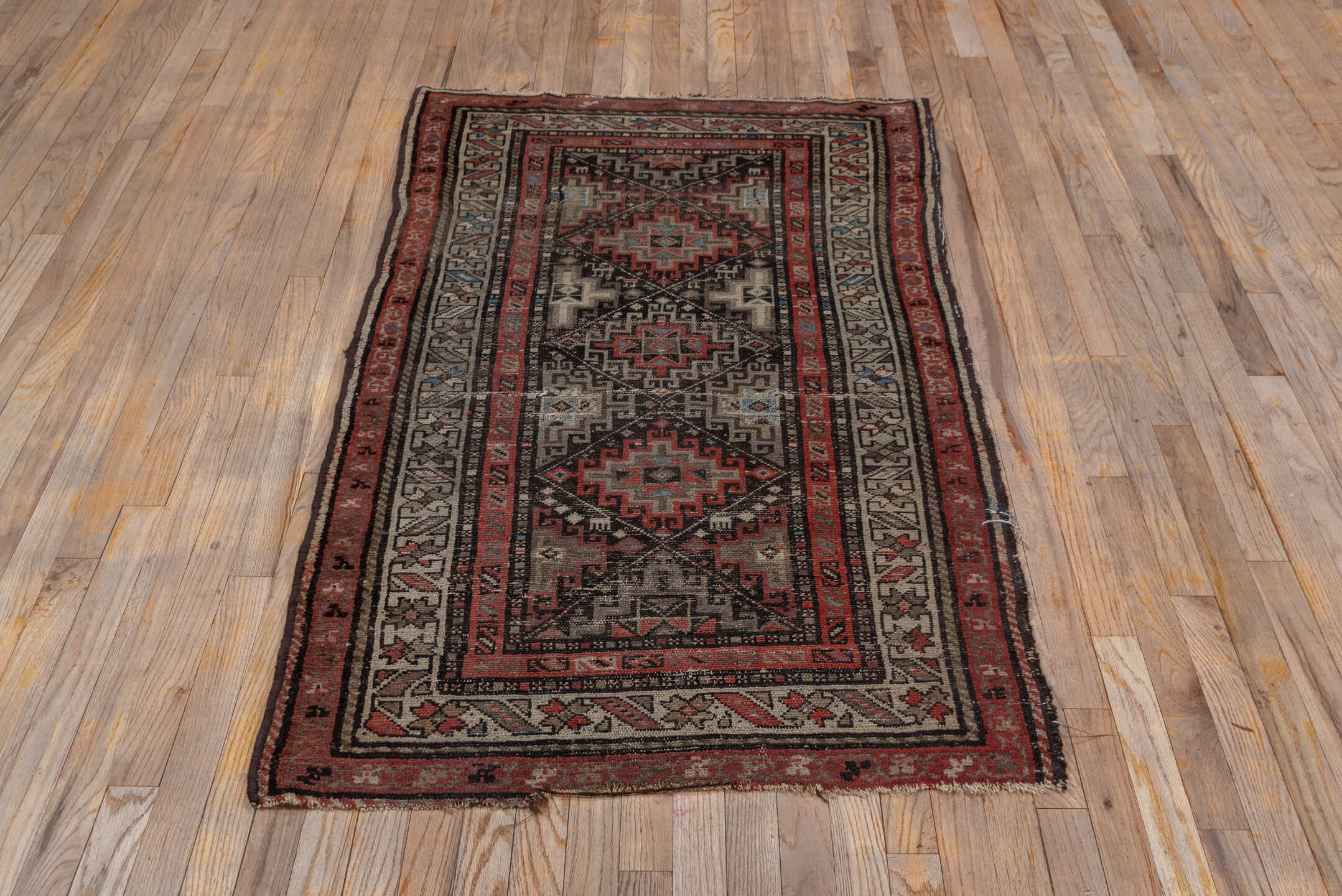 3' x 5' one-of-a-kind handmade antique Hamadan small size rug. Color palette: charcoal, rust, ivory, brick, taupe, slate