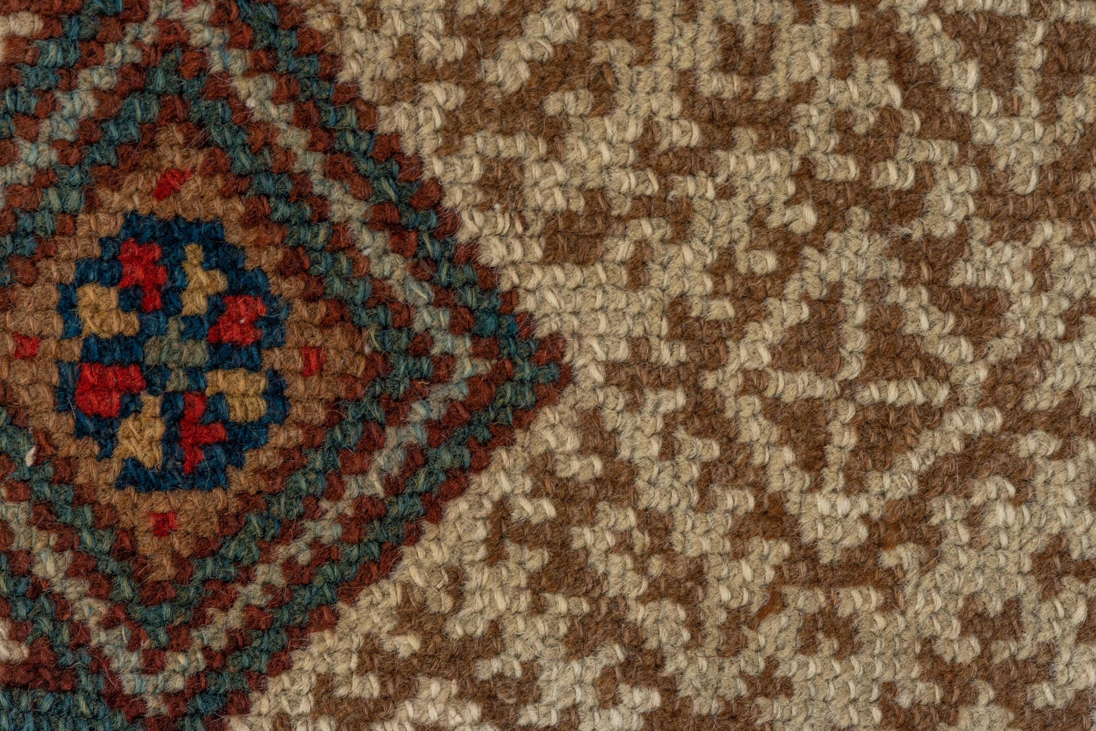 3' x 18' one-of-a-kind handmade antique Cam Hamadan runner rug. Color palette: ivory, camel, sky blue, rust, navy