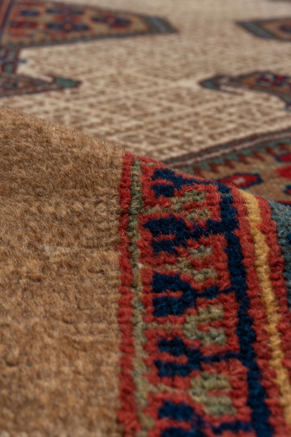 3' x 18' one-of-a-kind handmade antique Cam Hamadan runner rug. Color palette: ivory, camel, sky blue, rust, navy