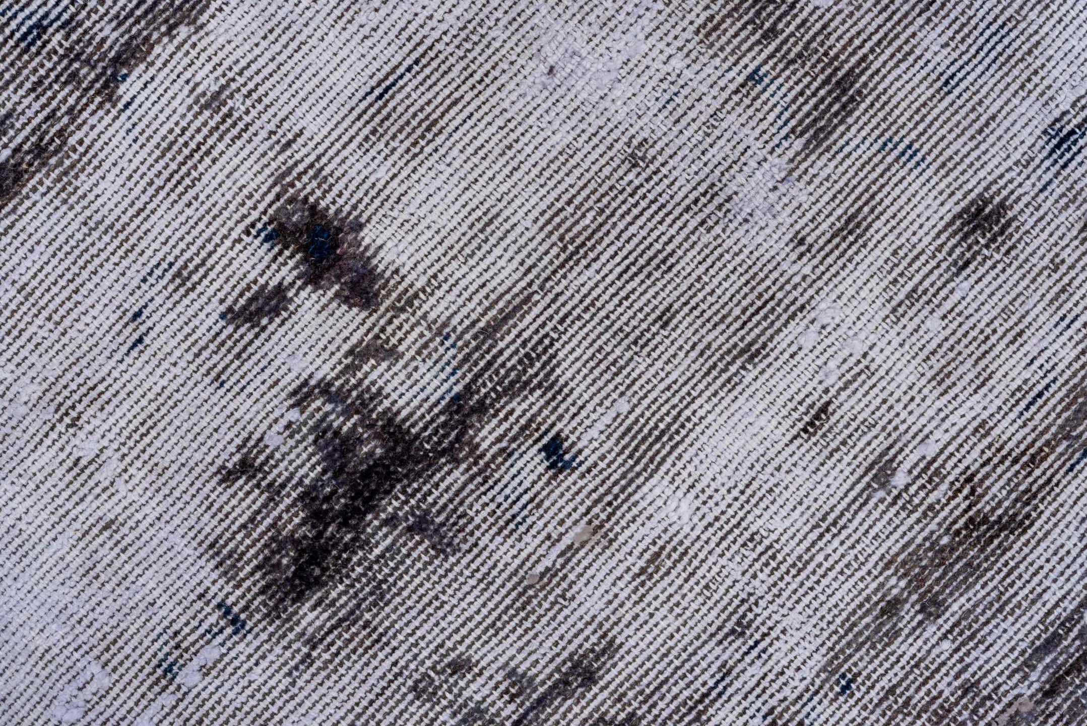 3' x 10' one-of-a-kind handmade vintage Overdyed runner rug. Color palette: blue, gainsboro, gray, light blue, light gray