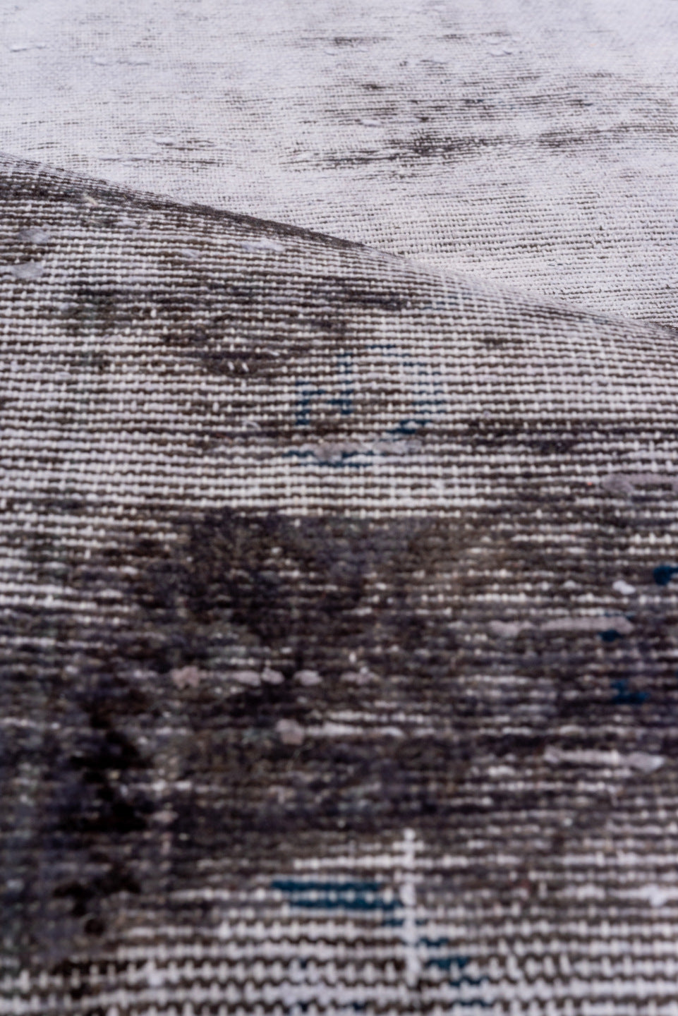 3' x 10' one-of-a-kind handmade vintage Overdyed runner rug. Color palette: blue, gainsboro, gray, light blue, light gray