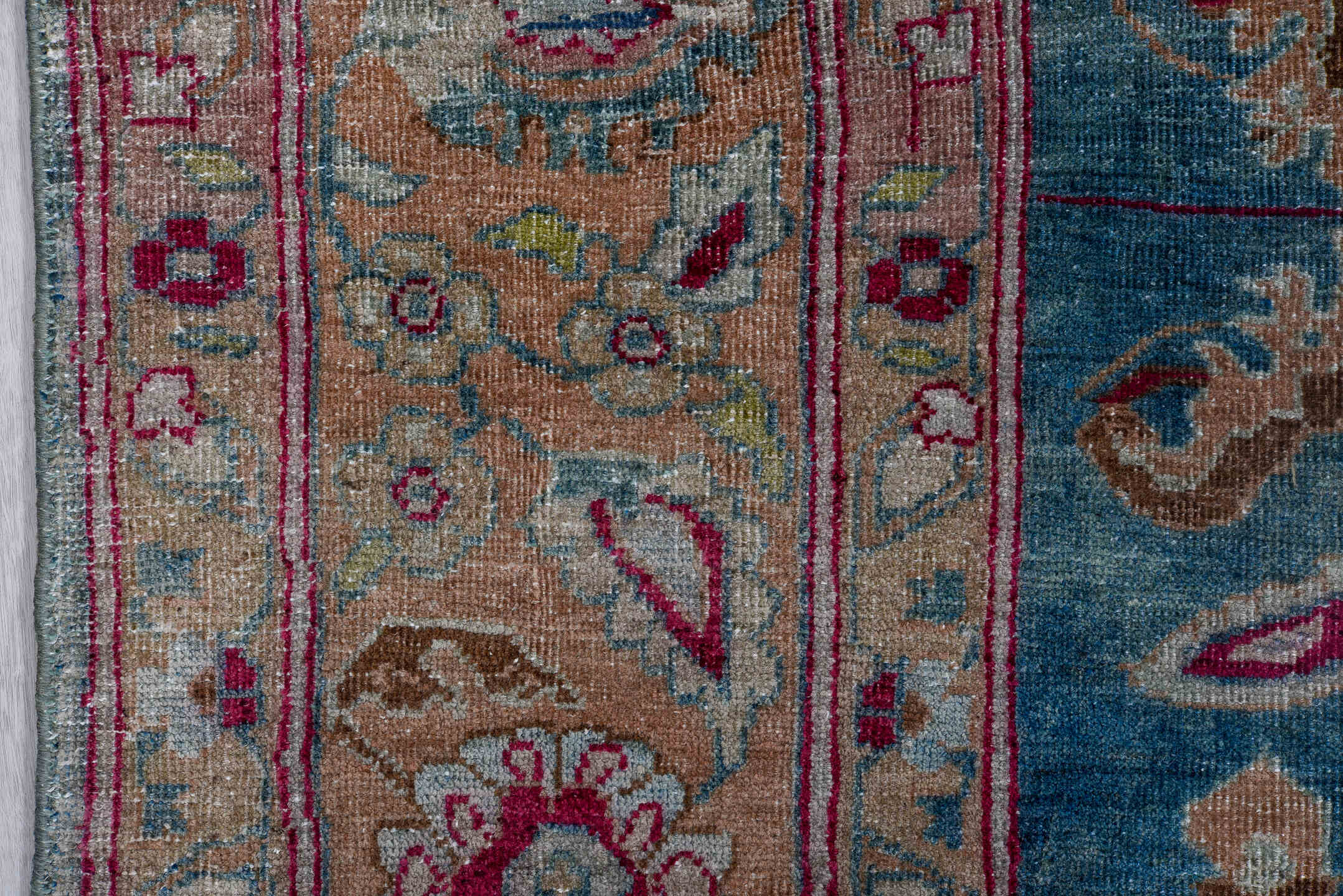 8' x 12' one-of-a-kind handmade vintage Mahal large size rug. Color palette: blue, brown, fiord, gray, pink, red