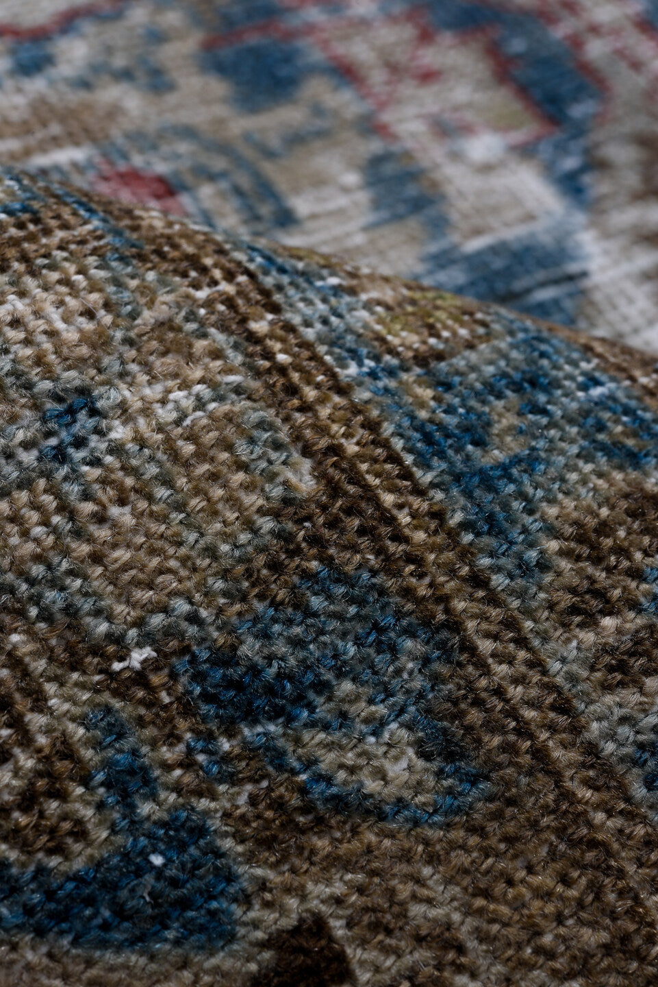8' x 11' one-of-a-kind handmade antique Tabriz large size rug. Color palette: blue, ivory, taupe, rust, sage, rose, brown