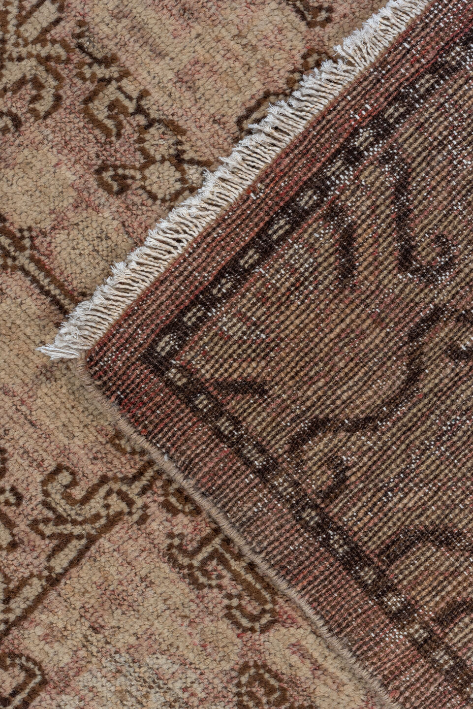 6' x 9' one-of-a-kind handmade antique Khotan medium size rug. Color palette: beige, taupe, brown, camel, ivory, gray