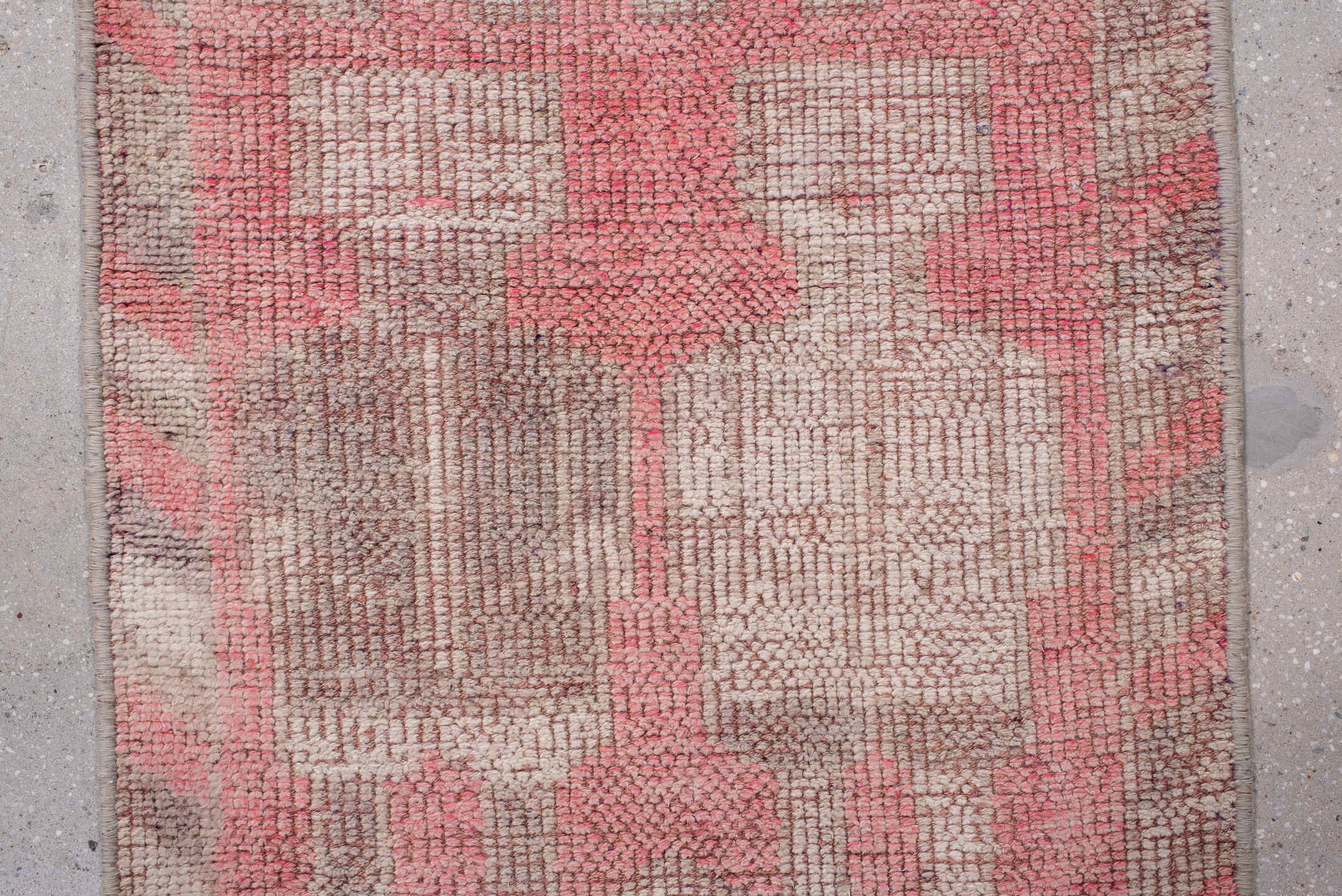 2' x 9' one-of-a-kind handmade vintage Kars runner rug. Color palette: light gray, gray, off-white, red, brown, pink