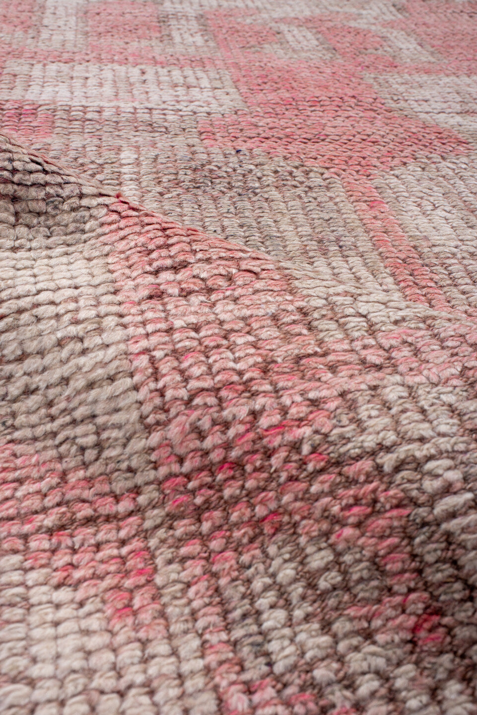 2' x 9' one-of-a-kind handmade antique Kars runner rug. Color palette: rose, ivory, taupe, gray, coral, pink, red, beige