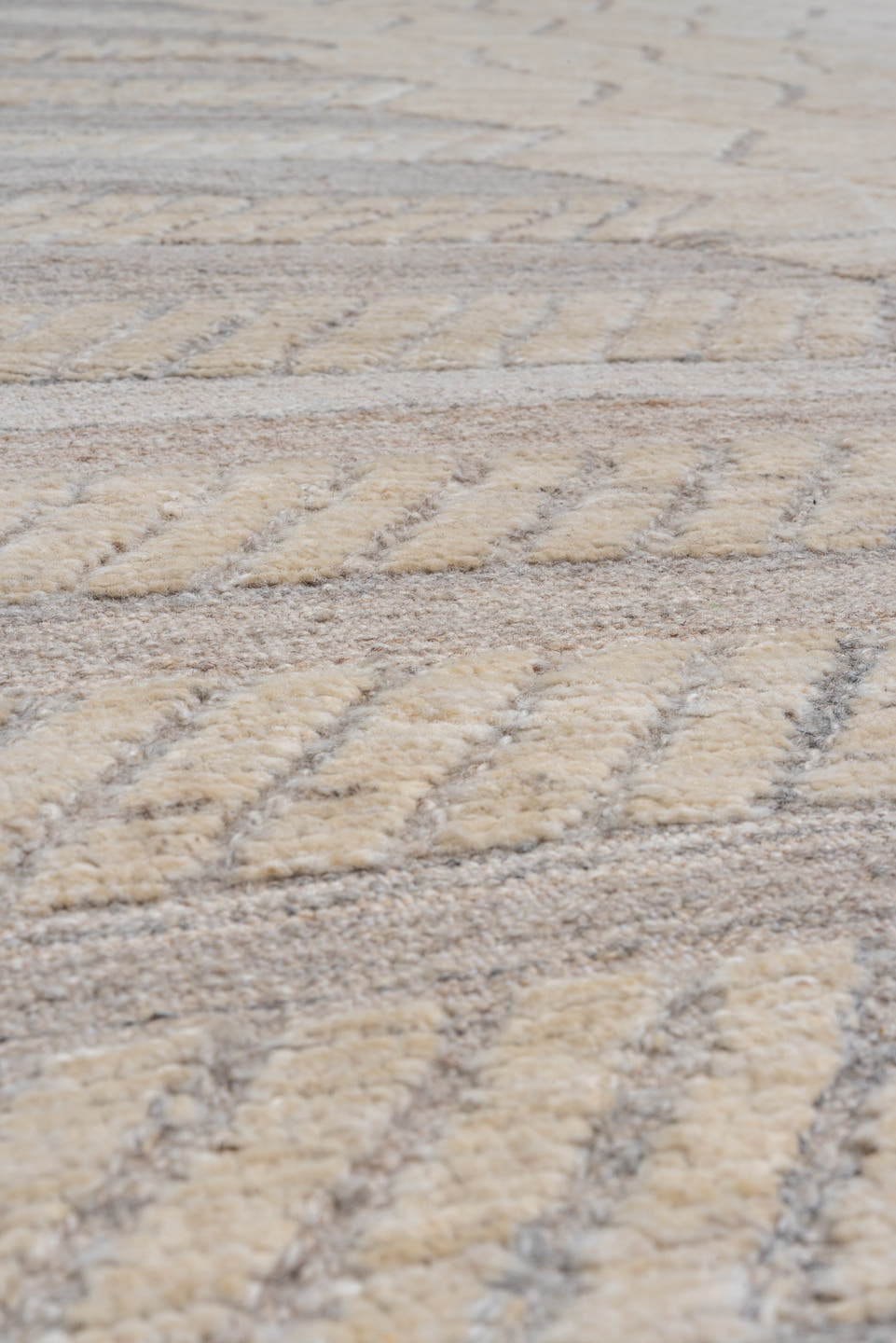 9' x 12' one-of-a-kind handmade vintage Tulu large size rug. Color palette: ivory, taupe, gray, cream, beige