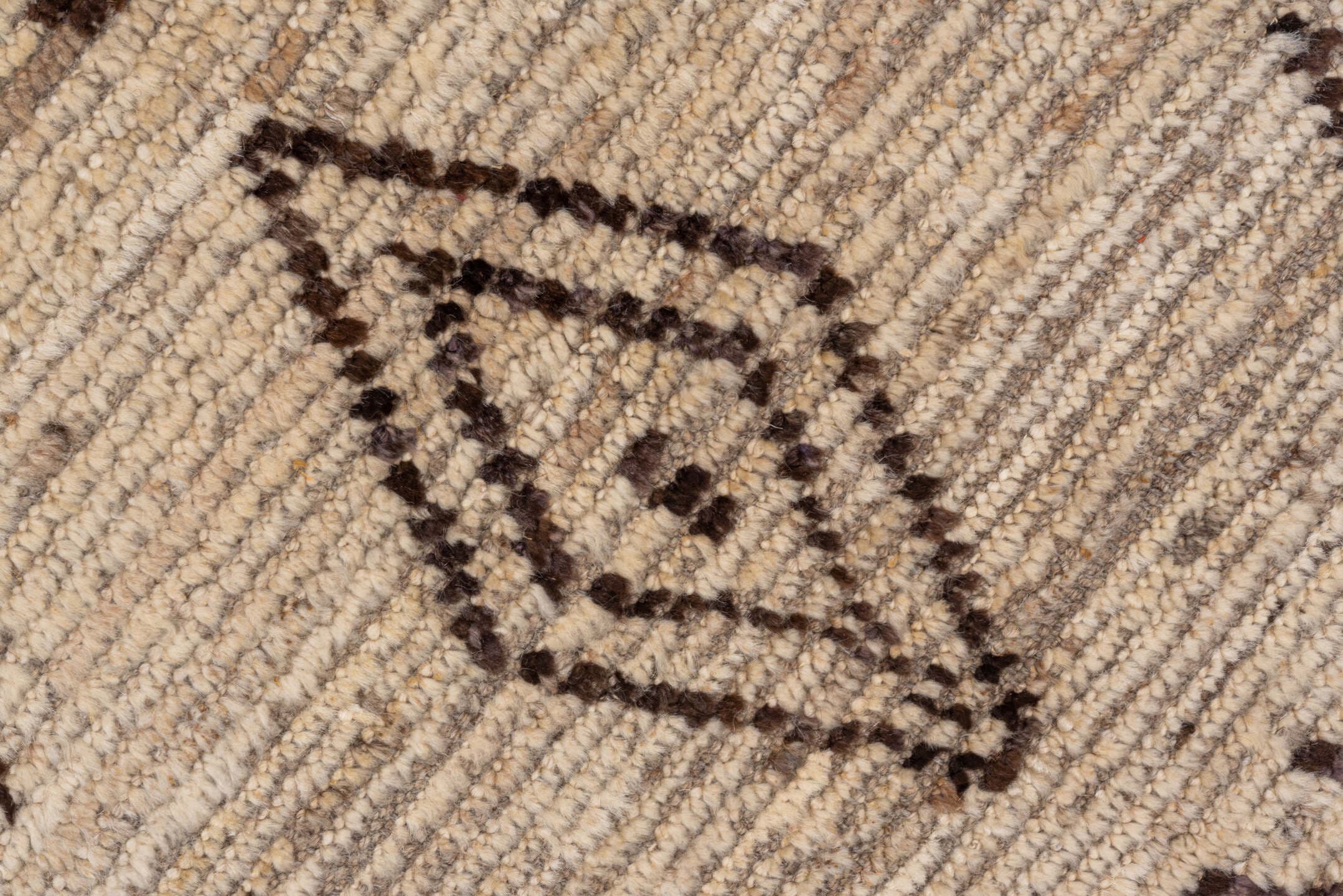 9' x 11' one-of-a-kind handmade vintage Tulu large size rug. Color palette: ivory, brown, taupe, charcoal, beige, gray