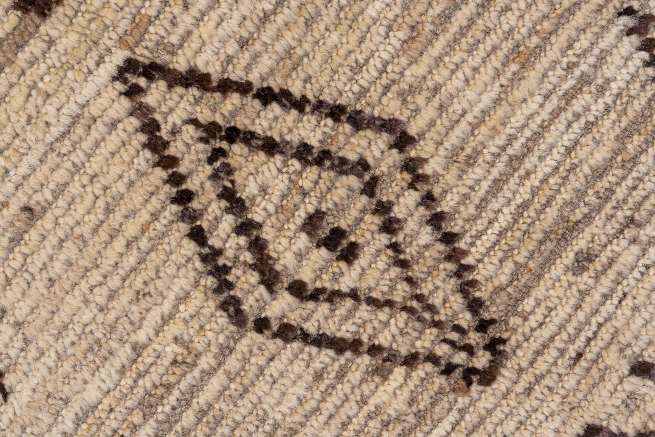 9' x 11' one-of-a-kind handmade vintage Tulu large size rug. Color palette: ivory, brown, taupe, charcoal, beige, gray
