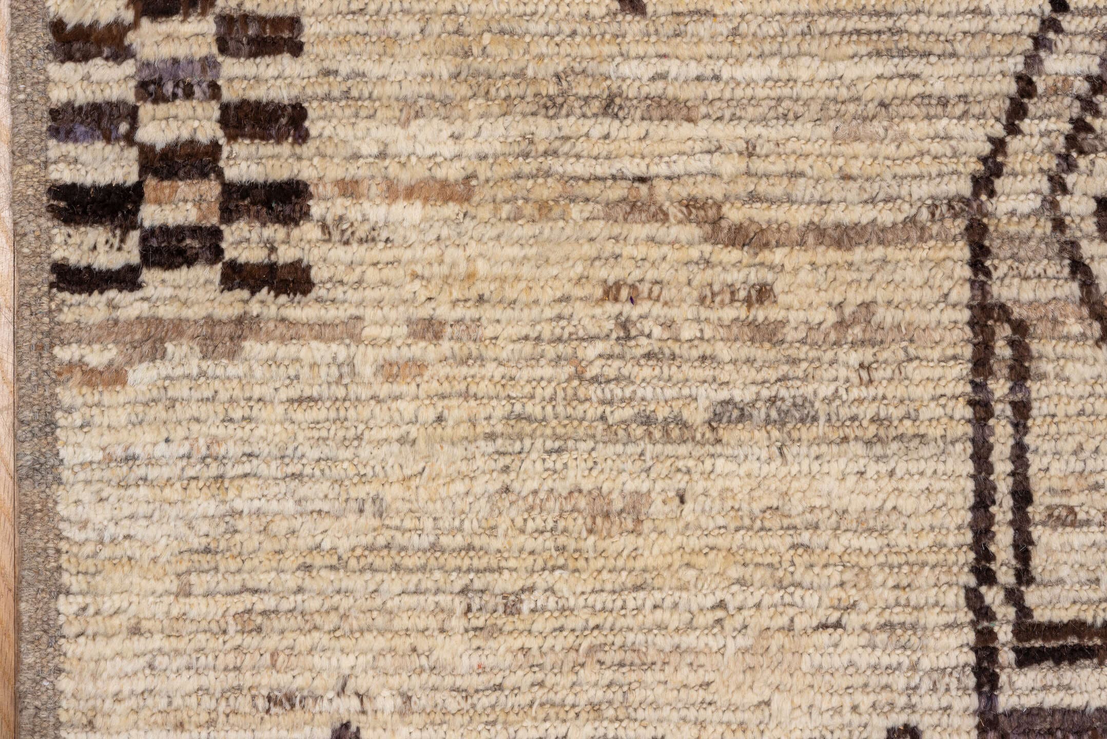9' x 11' one-of-a-kind handmade vintage Tulu large size rug. Color palette: ivory, brown, taupe, charcoal, beige, gray