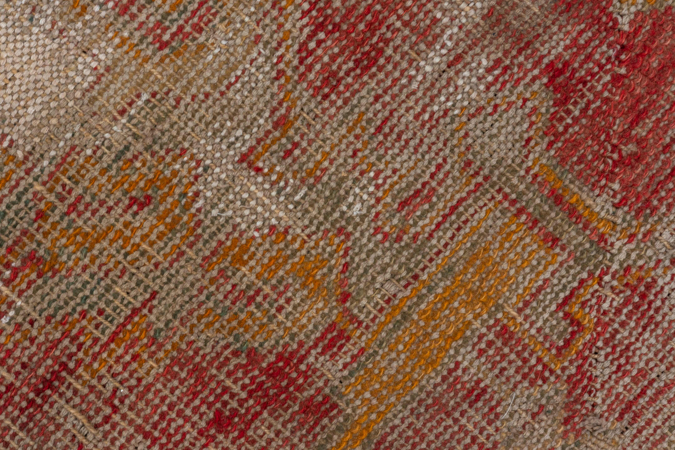 11' x 12' one-of-a-kind handmade vintage Oushak oversize rug. Color palette: brown, gray, light gray, pink, red