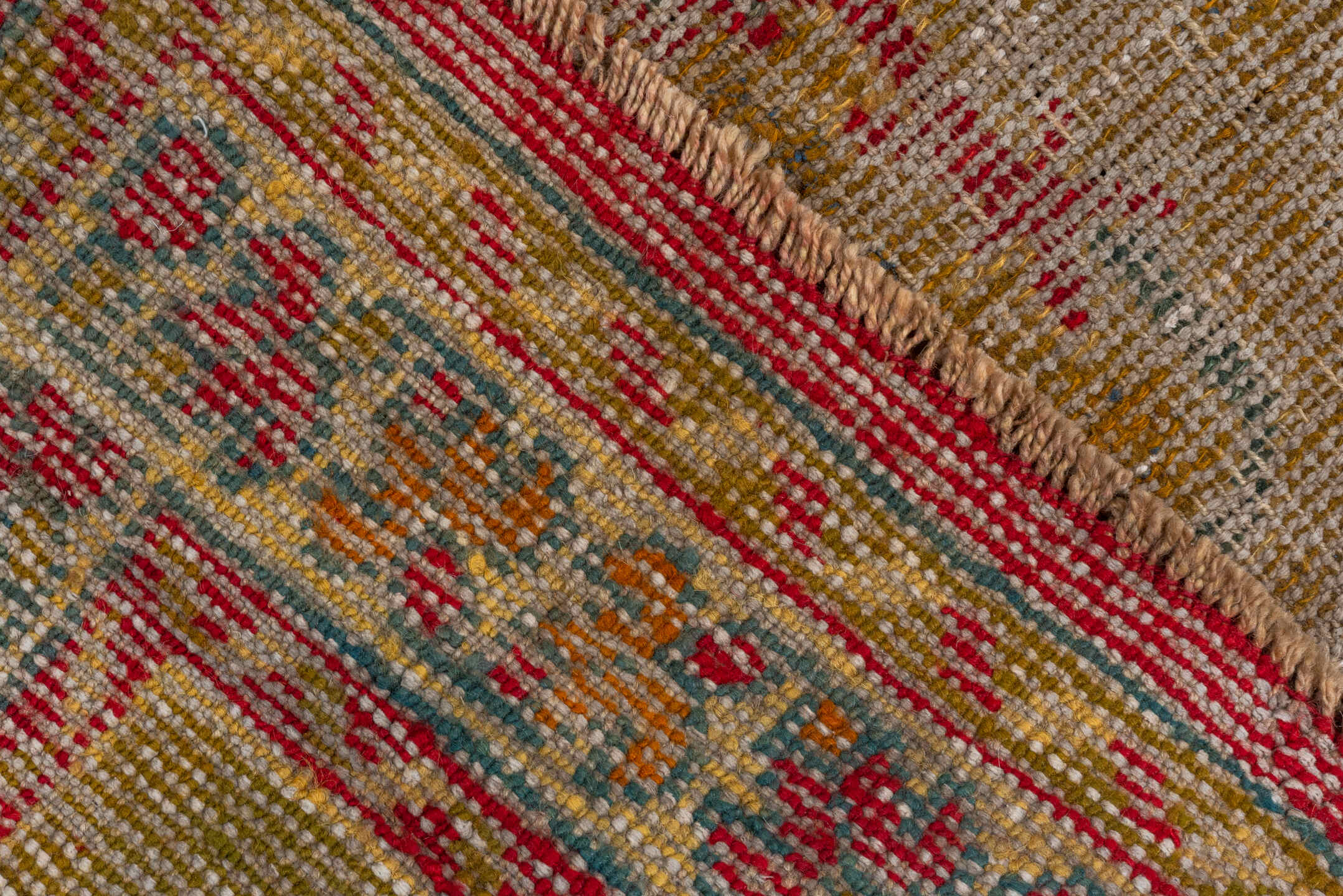 11' x 12' one-of-a-kind handmade vintage Oushak oversize rug. Color palette: brown, gray, light gray, pink, red