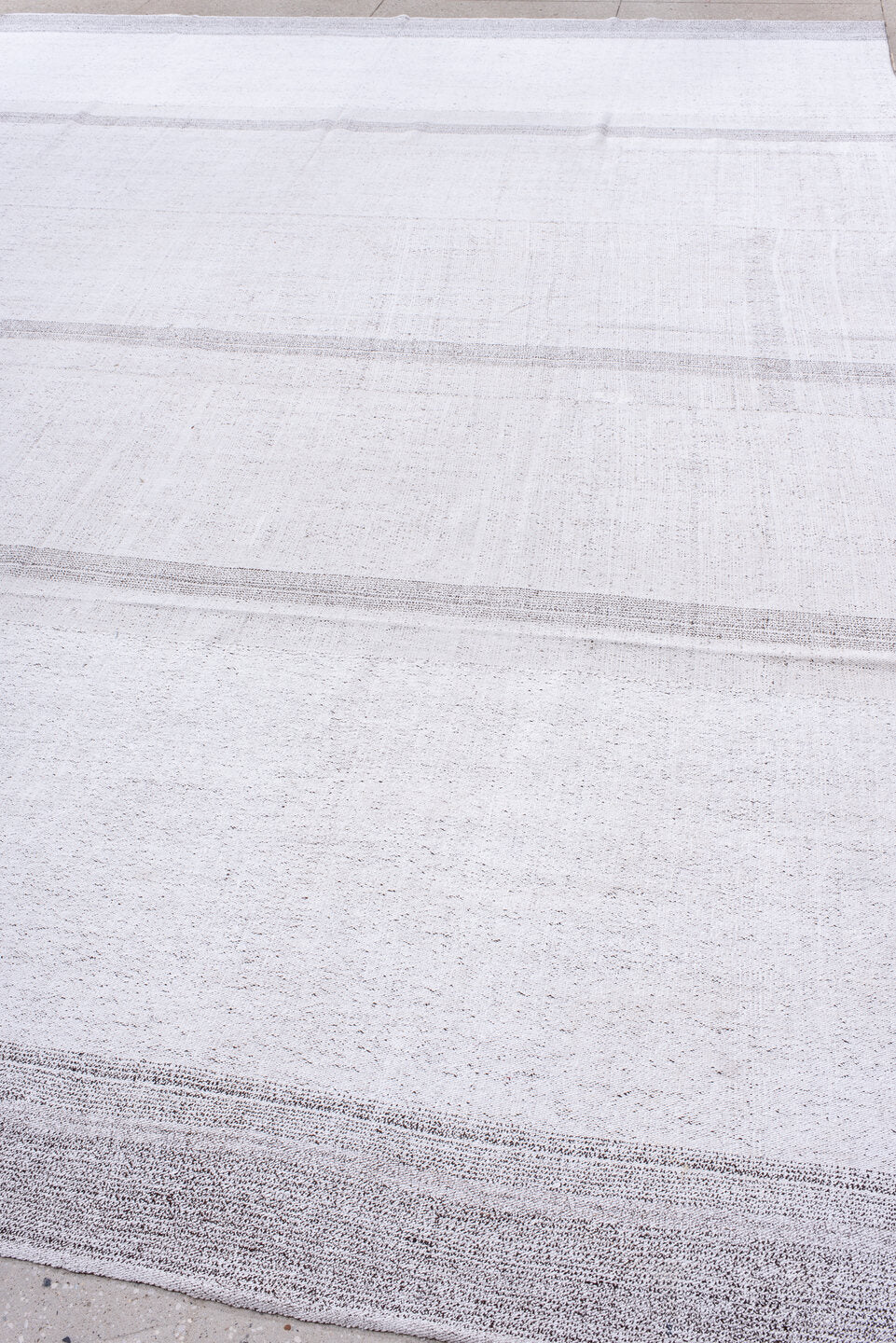 10' x 15' one-of-a-kind handmade antique Flatweave rug. Color palette: ivory, taupe, beige, pale gray, gray, light gray