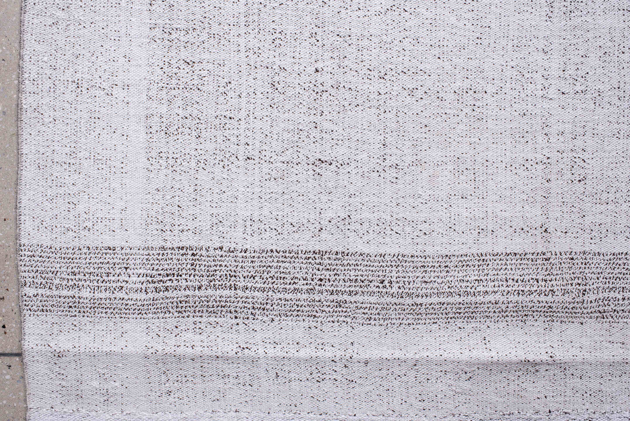 10' x 15' one-of-a-kind handmade antique Flatweave rug. Color palette: ivory, taupe, beige, pale gray, gray, light gray