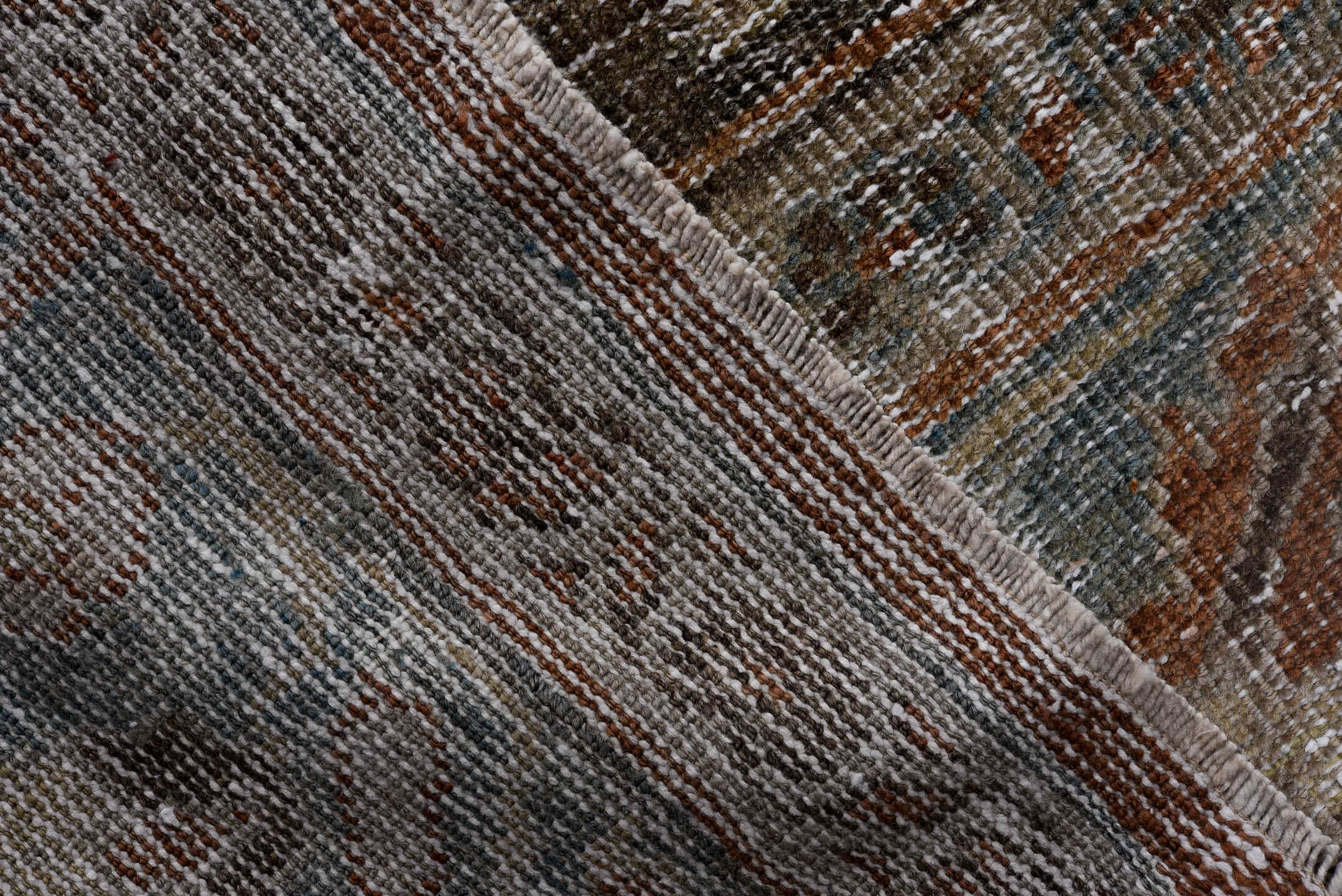 10' x 15' one-of-a-kind handmade vintage Mahal rug. Color palette: brown, dark gray, gainsboro, gray, light gray, off-white