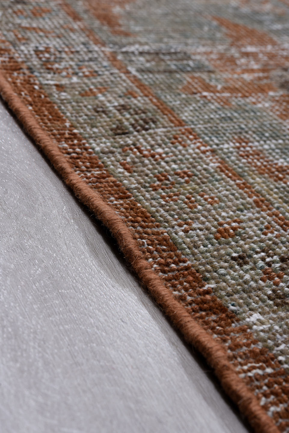 10' x 15' one-of-a-kind handmade antique Mahal rug. Color palette: terra cotta, pale blue, ivory, taupe, slate, rust