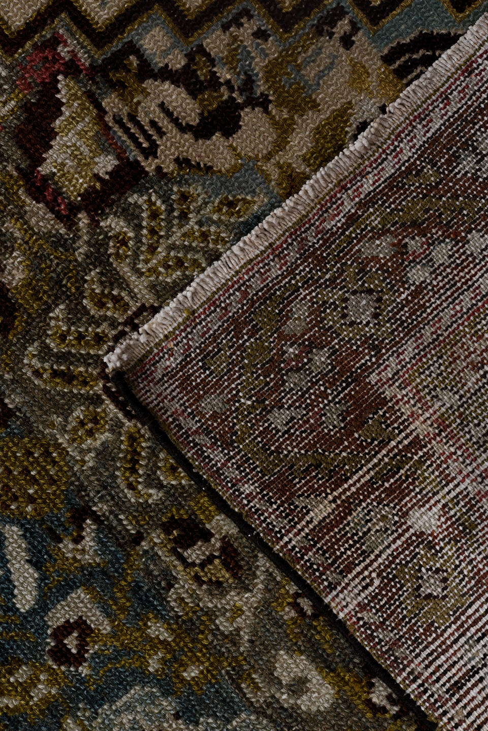 2' x 12' one-of-a-kind handmade antique Malayer runner rug. Color palette: aqua, ivory, rust, indigo, olive, brown, taupe