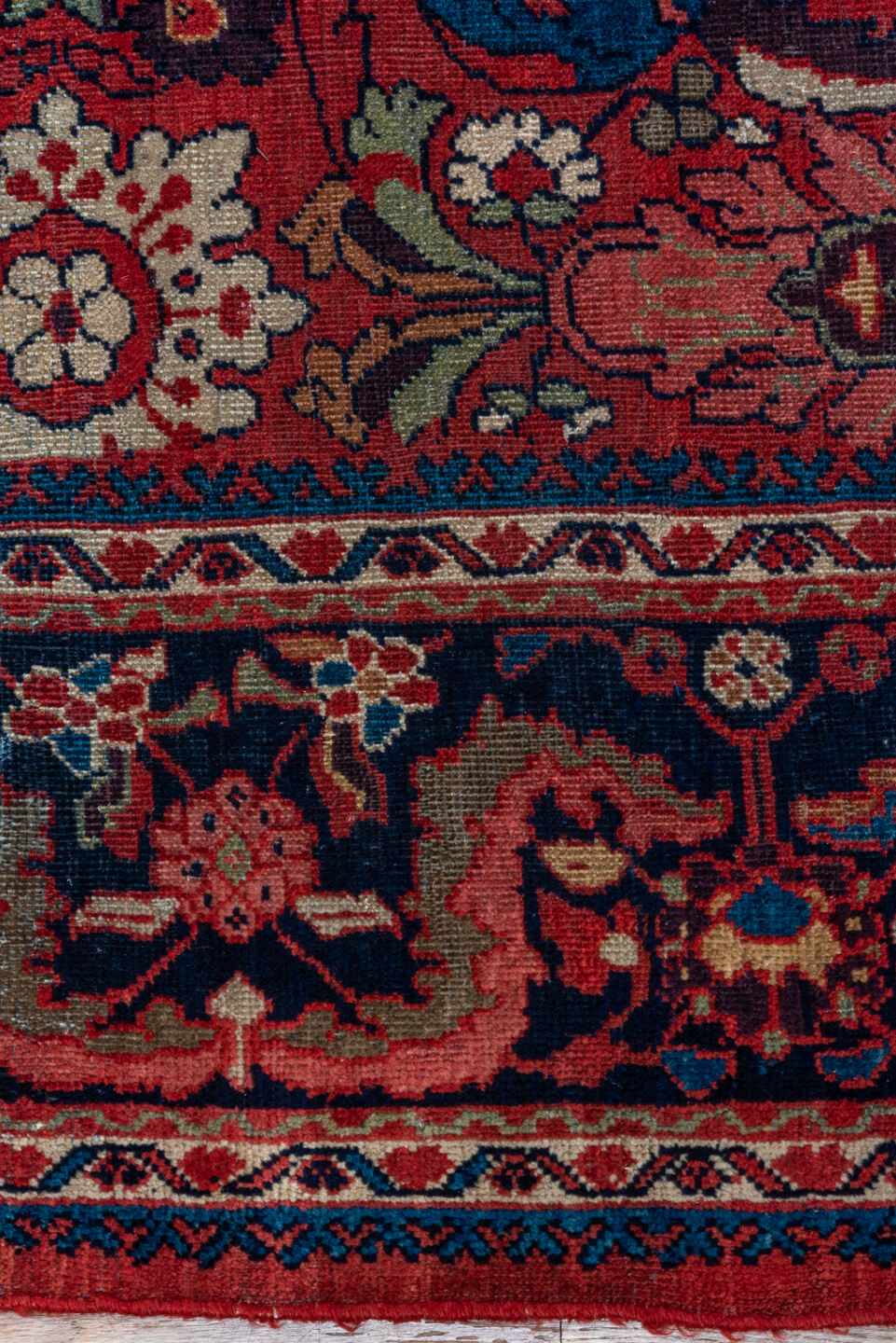 8' x 11' one-of-a-kind handmade antique Mahal large size rug. Color palette: red, navy, ivory, sky_blue, camel, burgundy