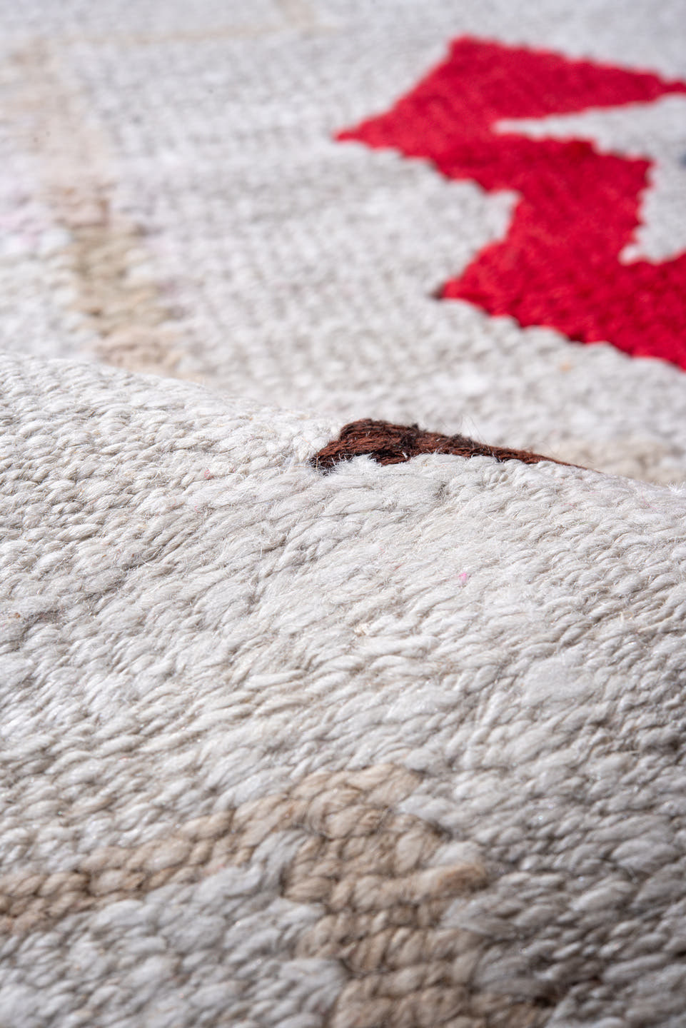2' x 10' one-of-a-kind handmade antique Kilim runner rug. Color palette: ivory, crimson, rust, taupe, brown, gold, gray