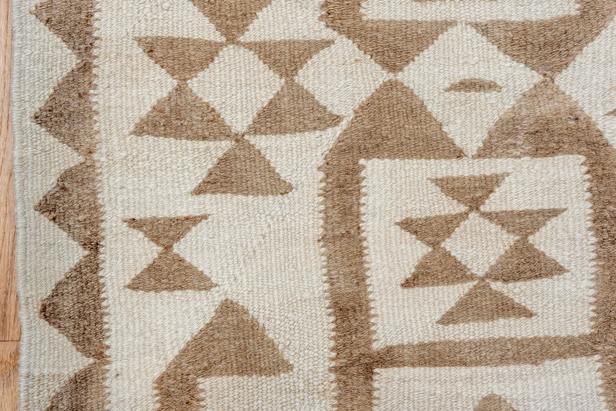 3' x 10' one-of-a-kind handmade vintage Kilim runner rug. Color palette: ivory, taupe, beige, camel, gray