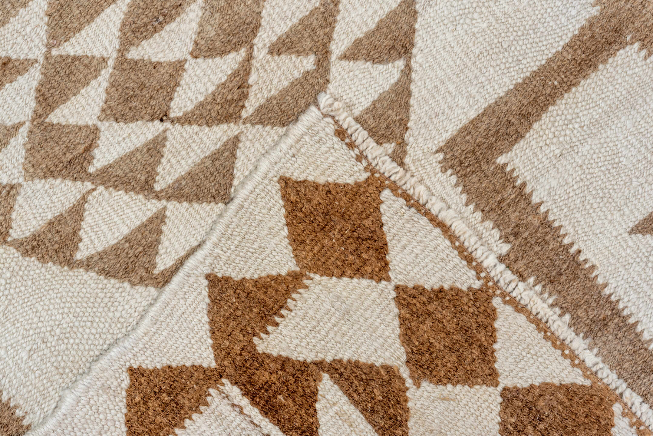 3' x 10' one-of-a-kind handmade vintage Kilim runner rug. Color palette: brown, gray, light gray, off-white, orange, pink