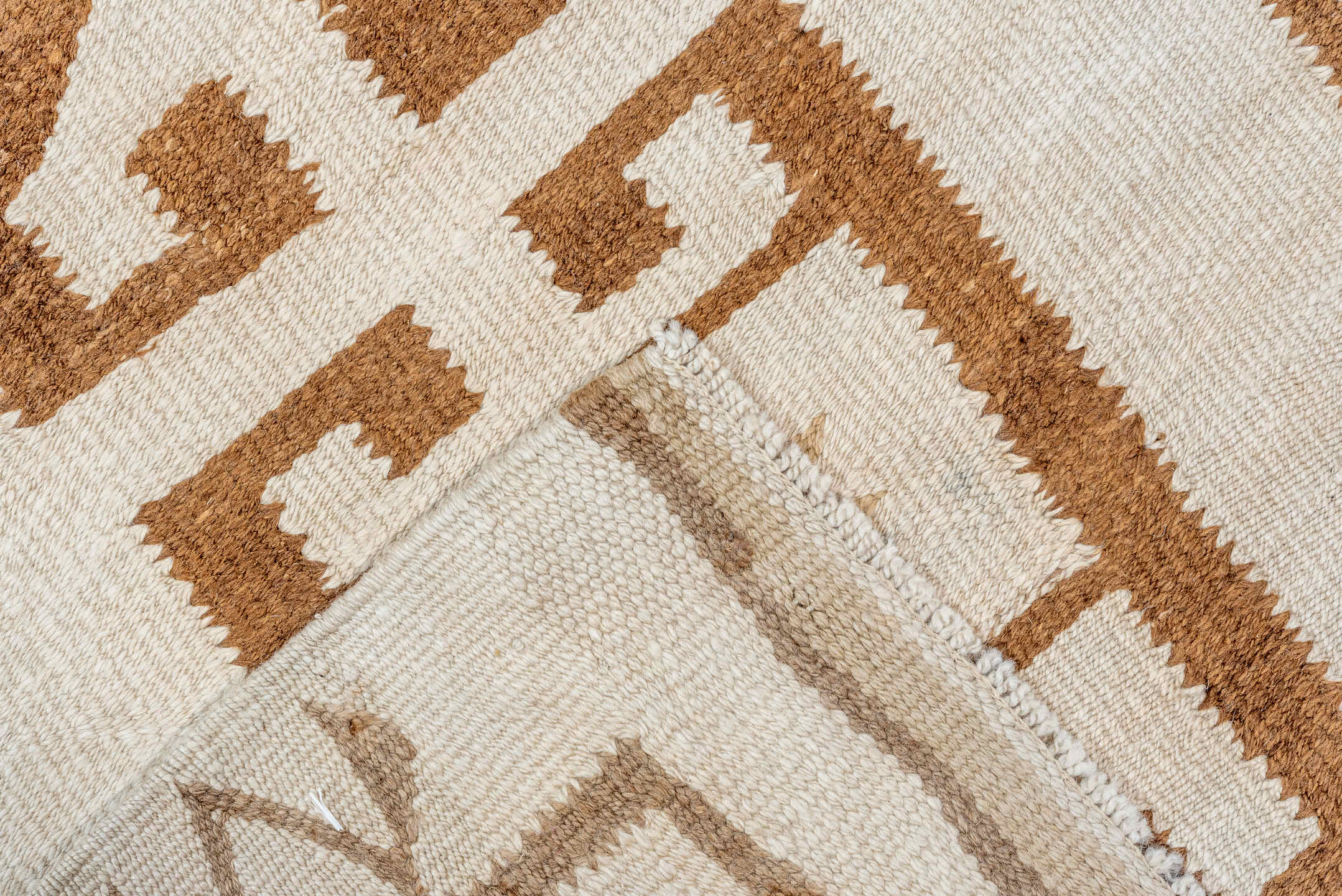 3' x 11' one-of-a-kind handmade vintage Kilim runner rug. Color palette: brown, gray, light gray, linen, off-white, old lace