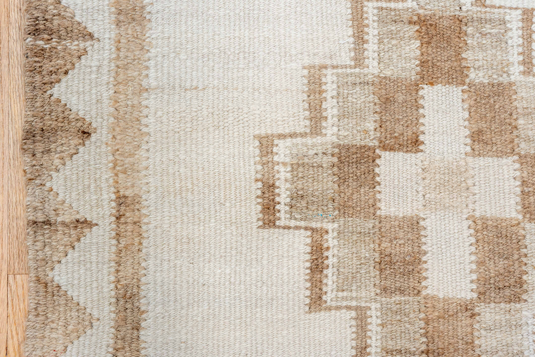 3' x 12' one-of-a-kind handmade vintage Kilim runner rug. Color palette: brown, gray, light gray, linen, off-white, old lace