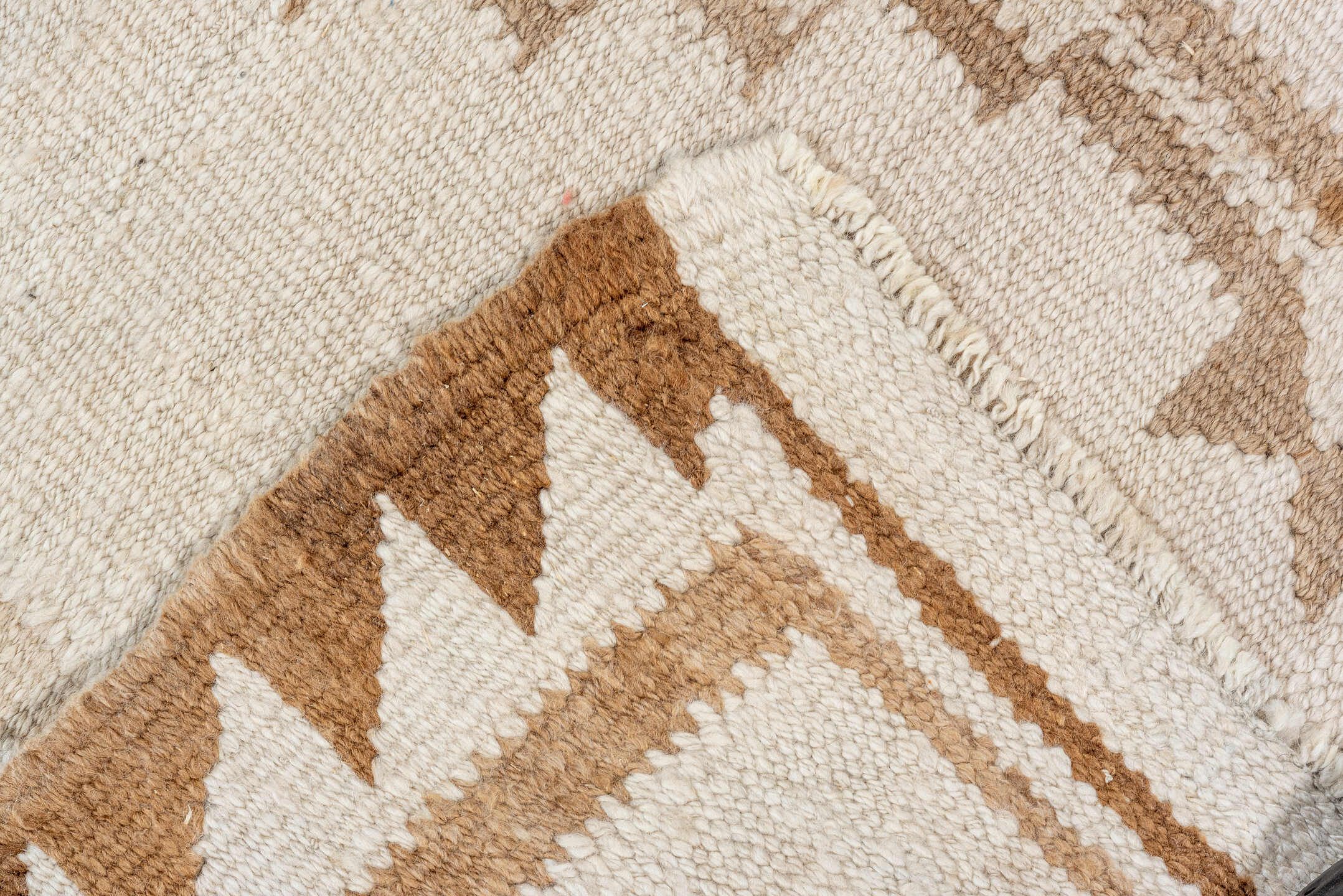 3' x 12' one-of-a-kind handmade antique Kilim runner rug. Color palette: ivory, taupe, beige, camel, brown, gray
