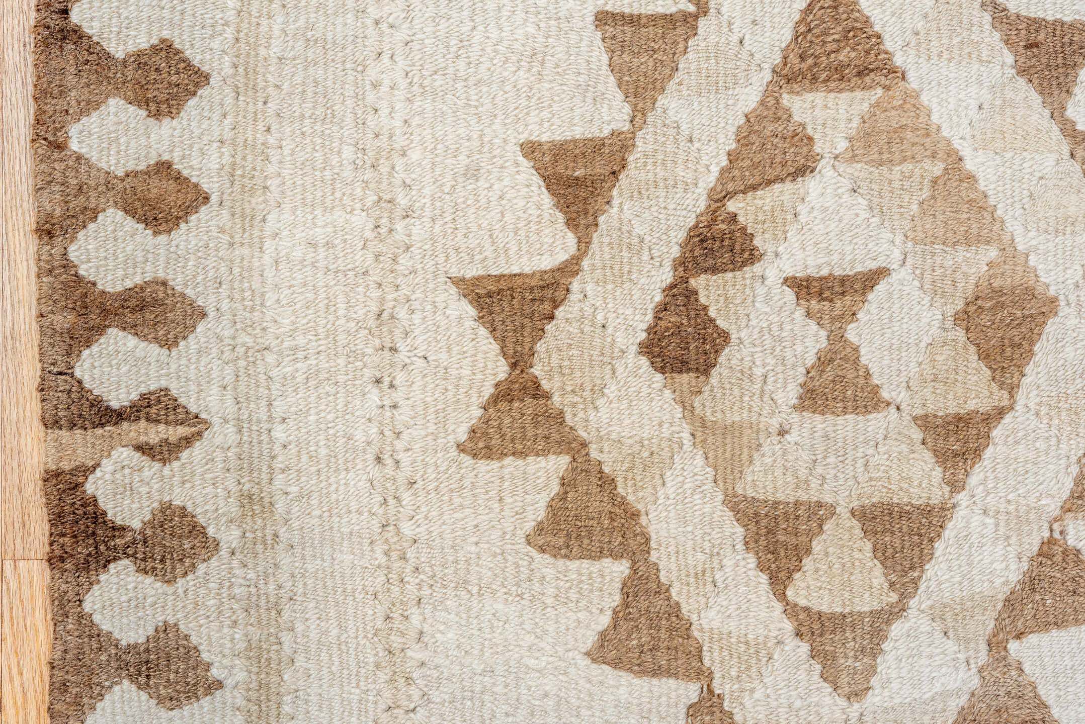 3' x 9' one-of-a-kind handmade vintage Kilim runner rug. Color palette: brown, gray, light gray, off-white, orange, pink