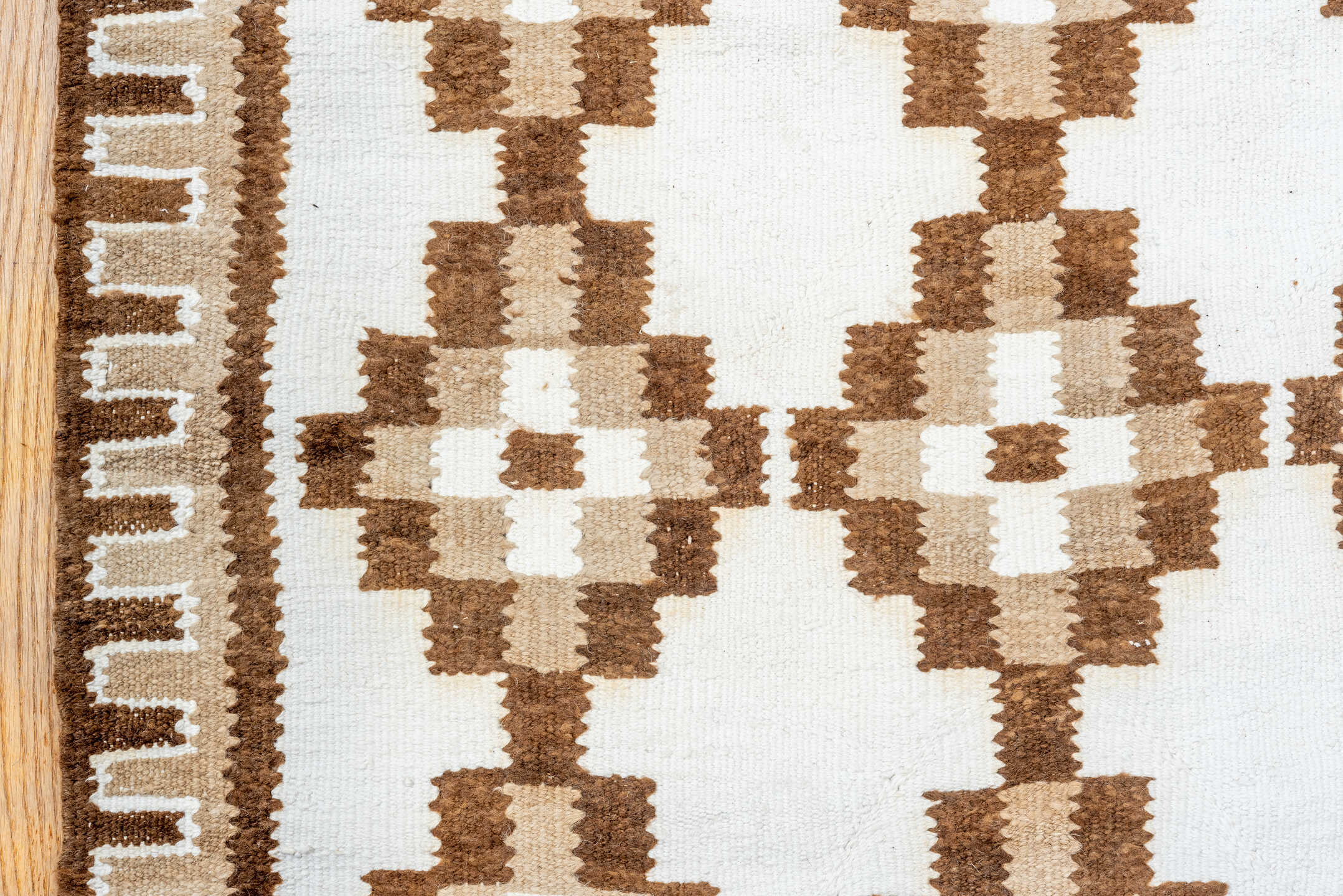 2' x 9' one-of-a-kind handmade vintage Kilim runner rug. Color palette: antiquewhite, blanched almond, brown, gainsboro