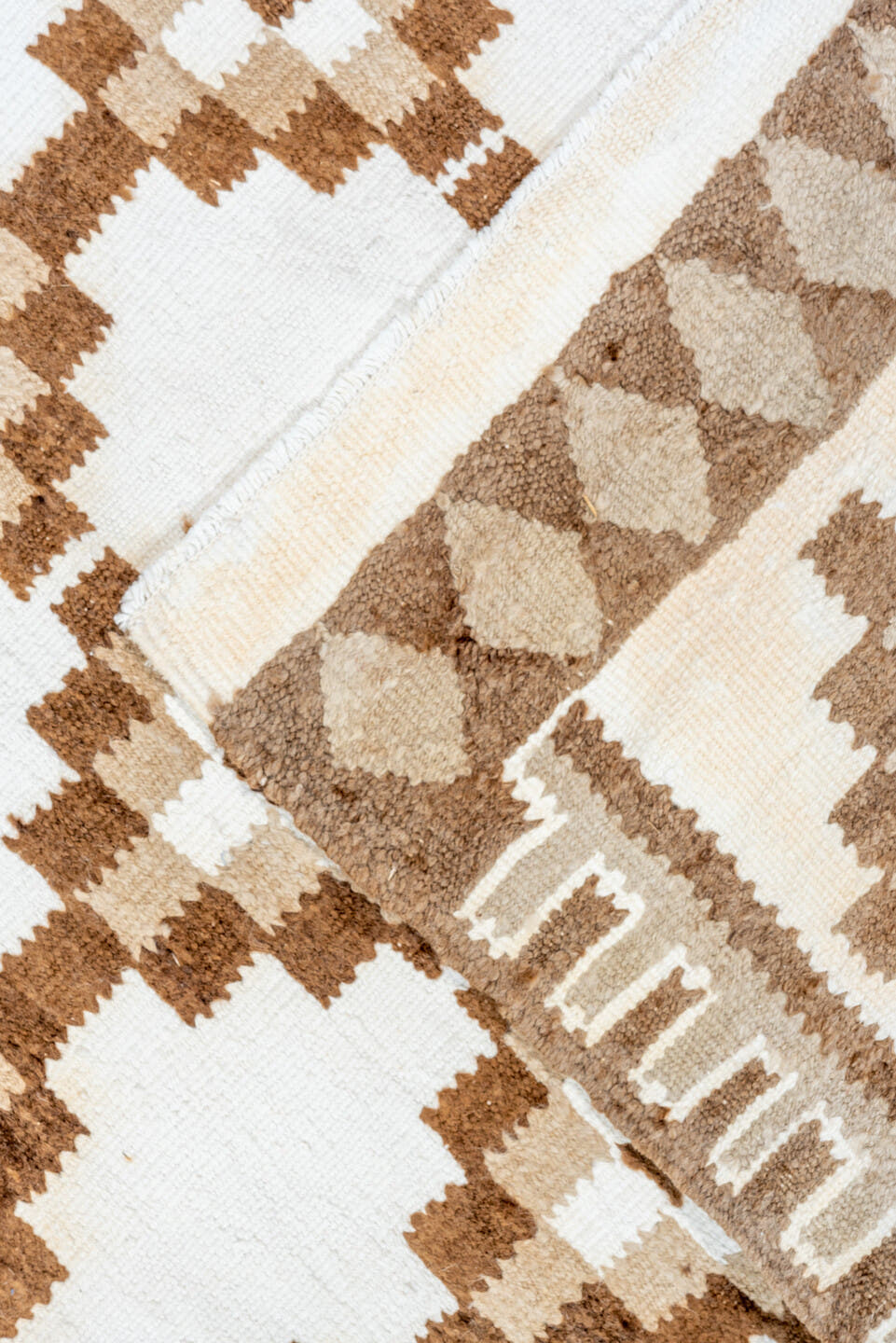 2' x 9' one-of-a-kind handmade antique Kilim runner rug. Color palette: ivory, camel, taupe, beige, gray