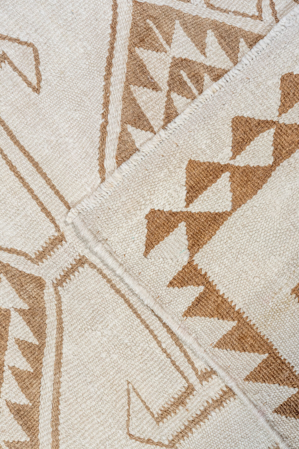 3' x 11' one-of-a-kind handmade antique Kilim runner rug. Color palette: ivory, taupe, camel, brown, beige, gray