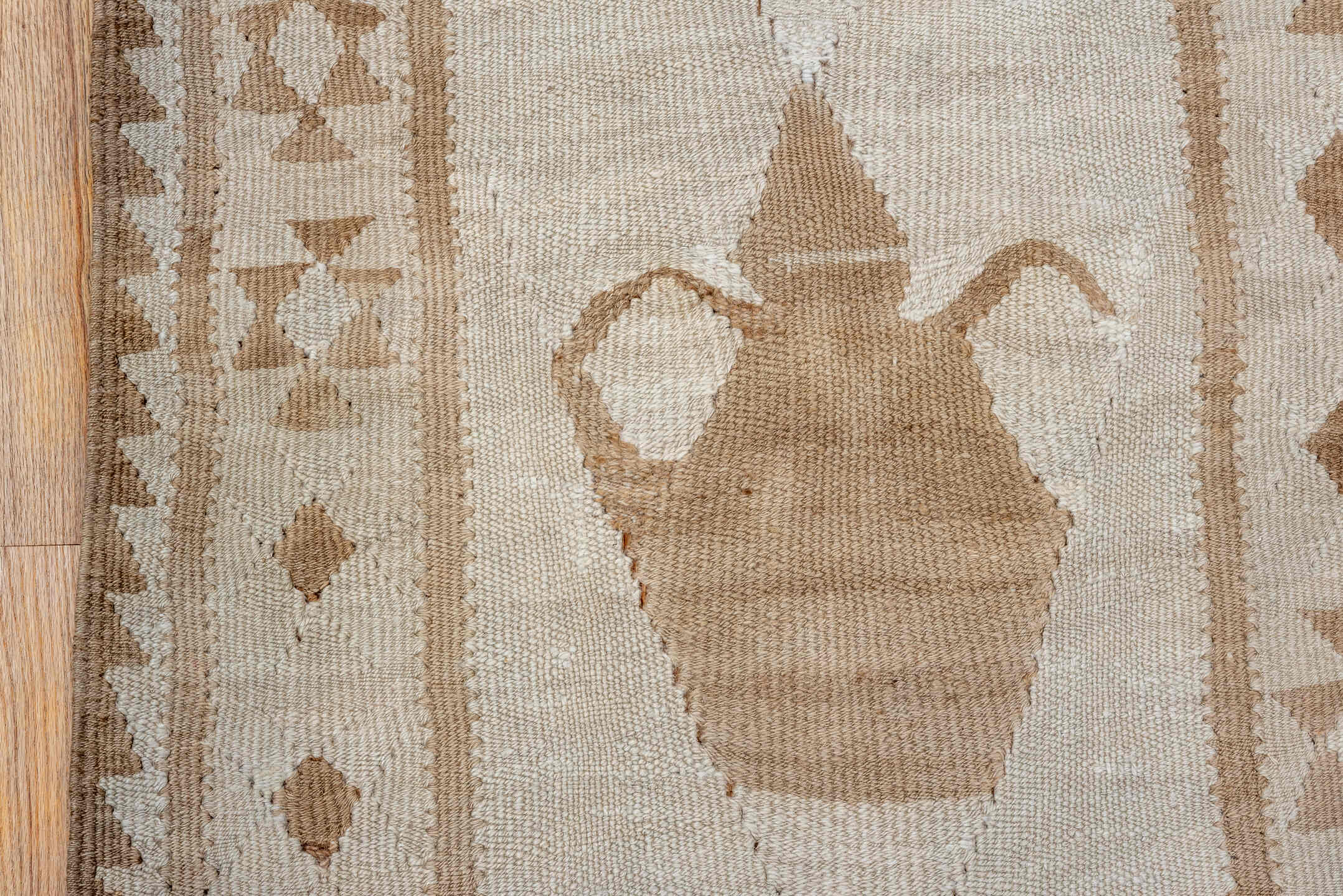 2' x 8' one-of-a-kind handmade antique Kilim runner rug. Color palette: ivory, camel, taupe, beige, gray