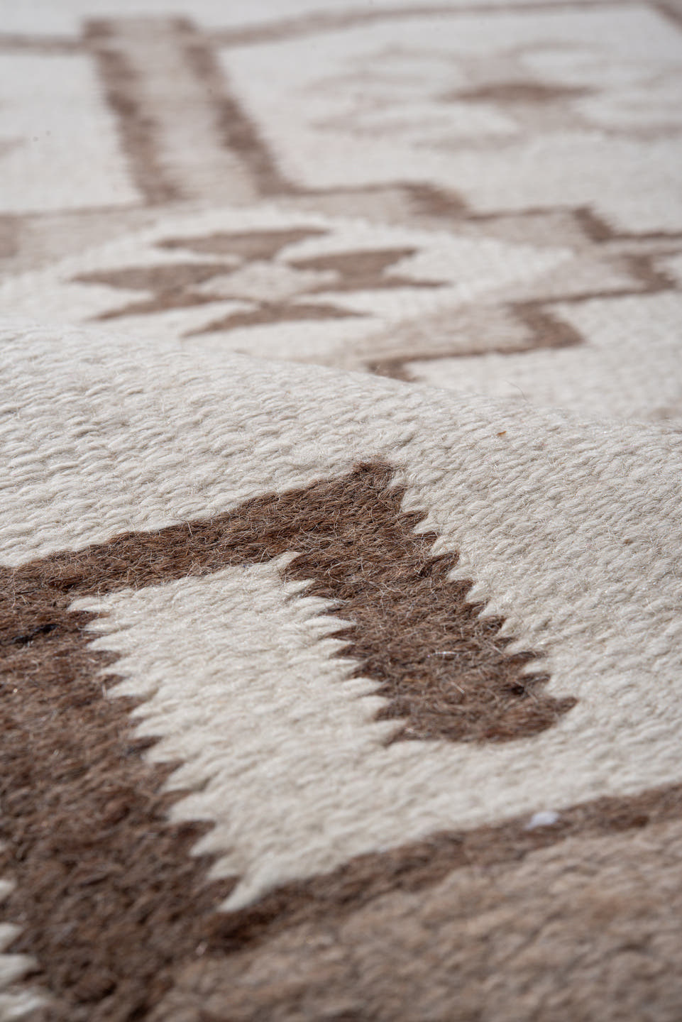 3' x 12' one-of-a-kind handmade vintage Kilim runner rug. Color palette: ivory, taupe, brown, rose, beige, gray, pink, red